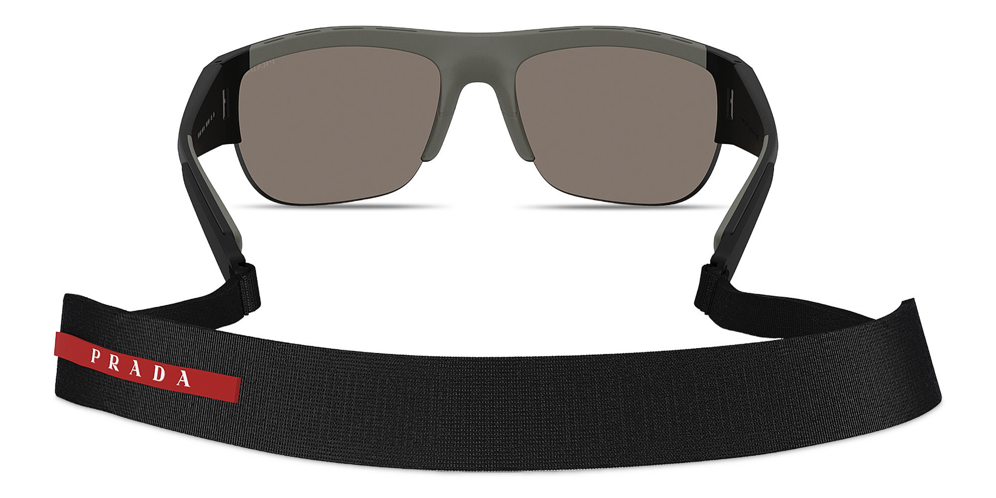 Shop Prada Linea Rossa Logo Signature Half-Rim Wide Pillow Sunglasses in Nero Opaco online.