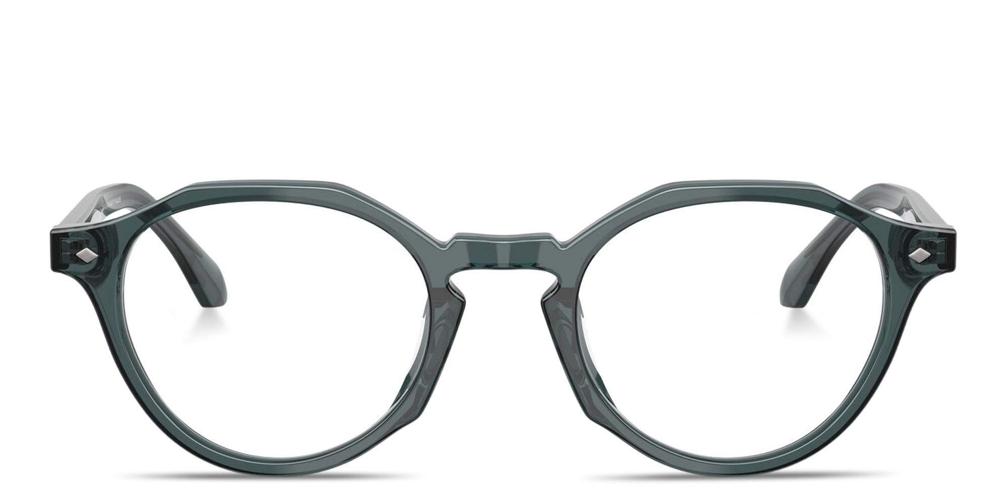 Shop GIORGIO ARMANI Logo Print Panthos Eyeglasses in Transparent Grey online.