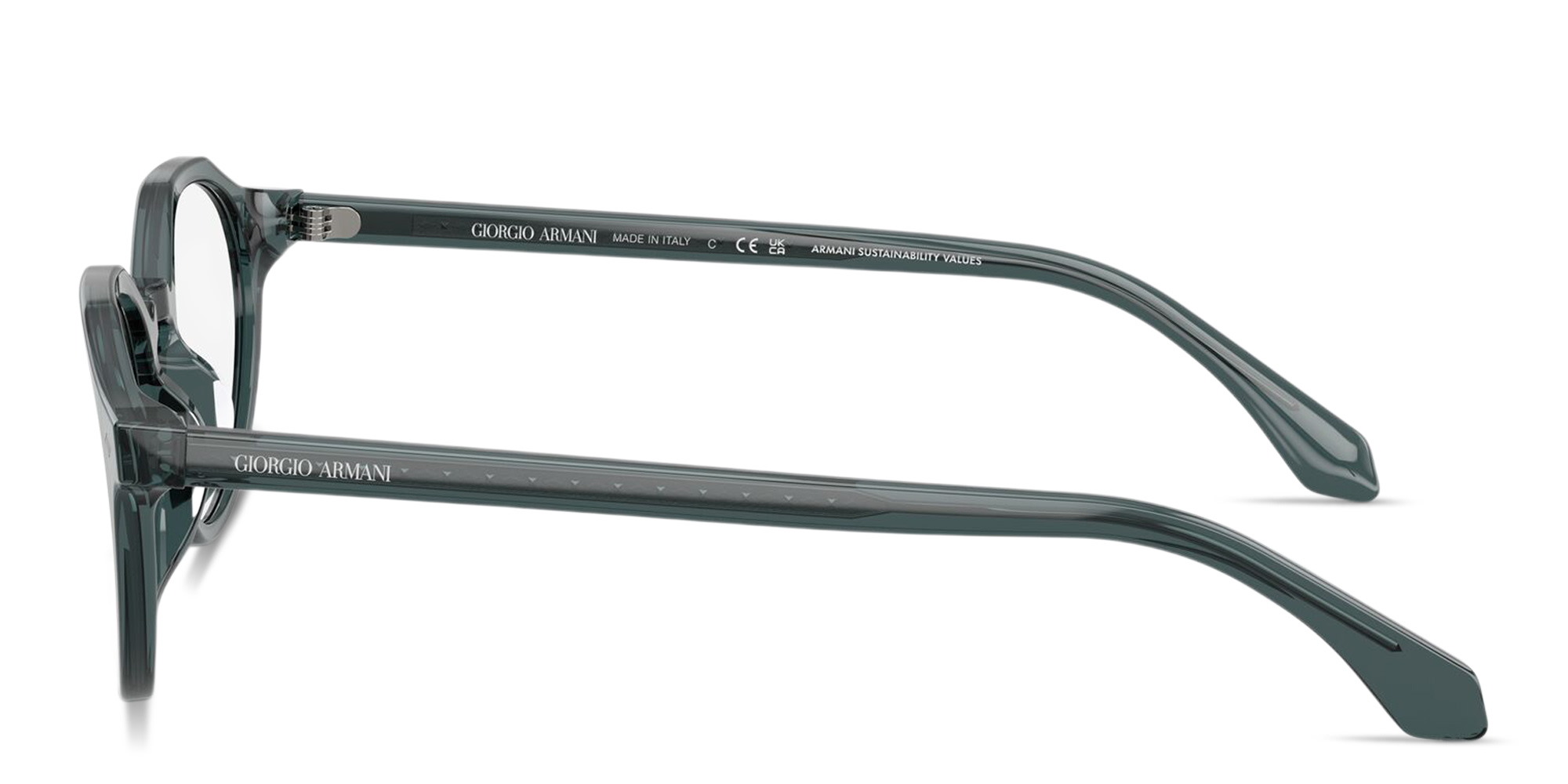 Shop GIORGIO ARMANI Logo Print Panthos Eyeglasses in Transparent Grey online.