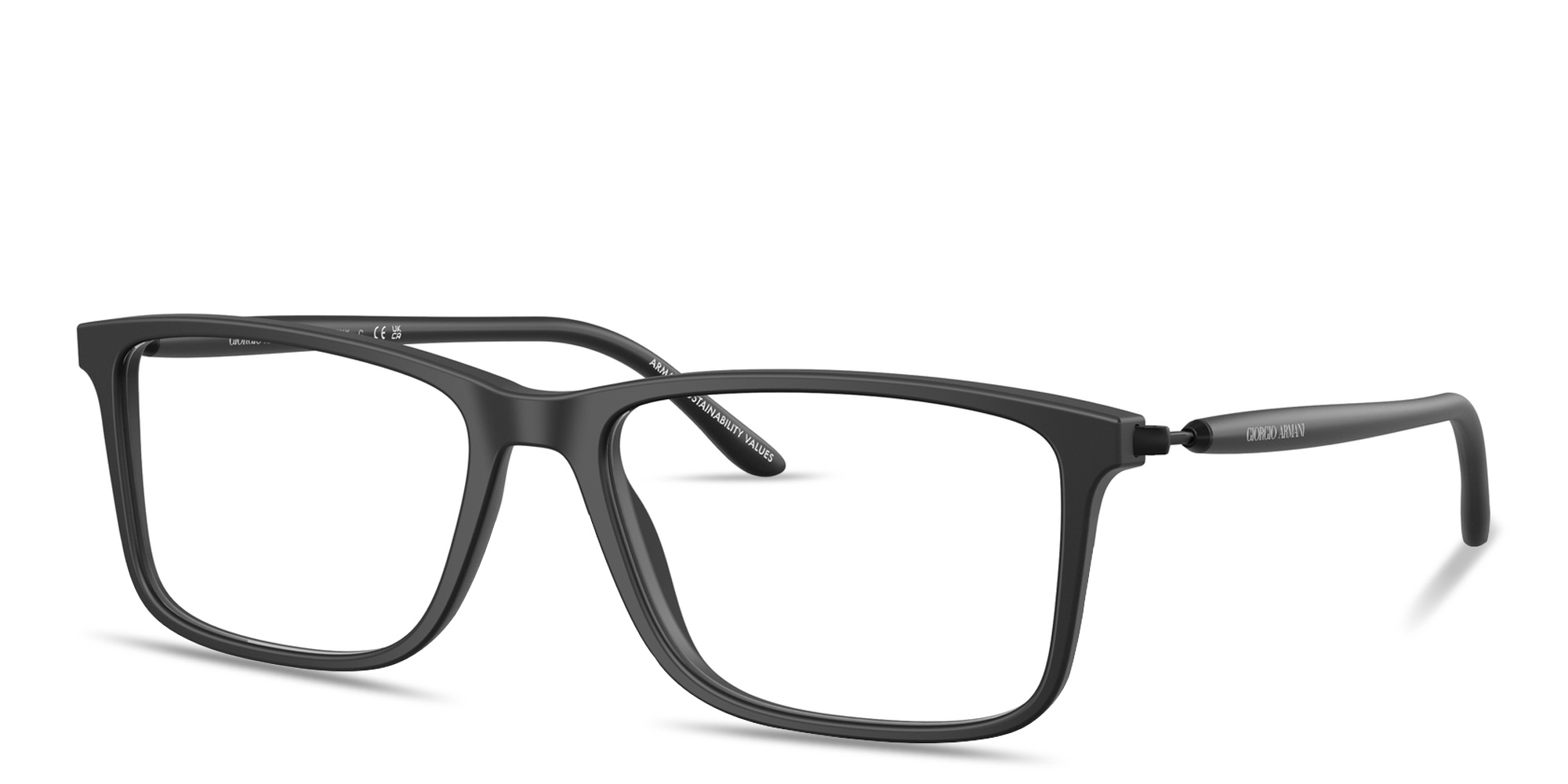 Shop GIORGIO ARMANI Armani Code Wide Rectangle Eyeglasses in Matte Black online.