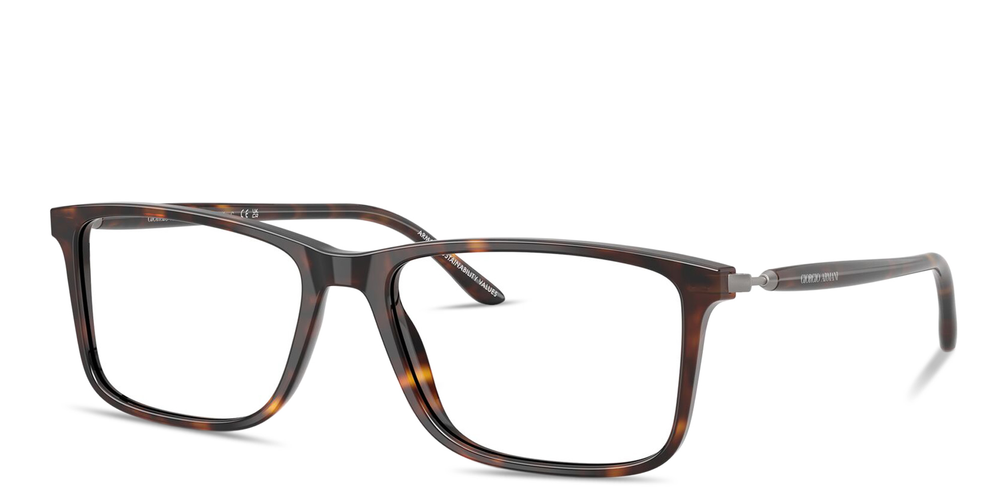 Shop GIORGIO ARMANI Logo Print Wide Rectangle Eyeglasses in Havana online.