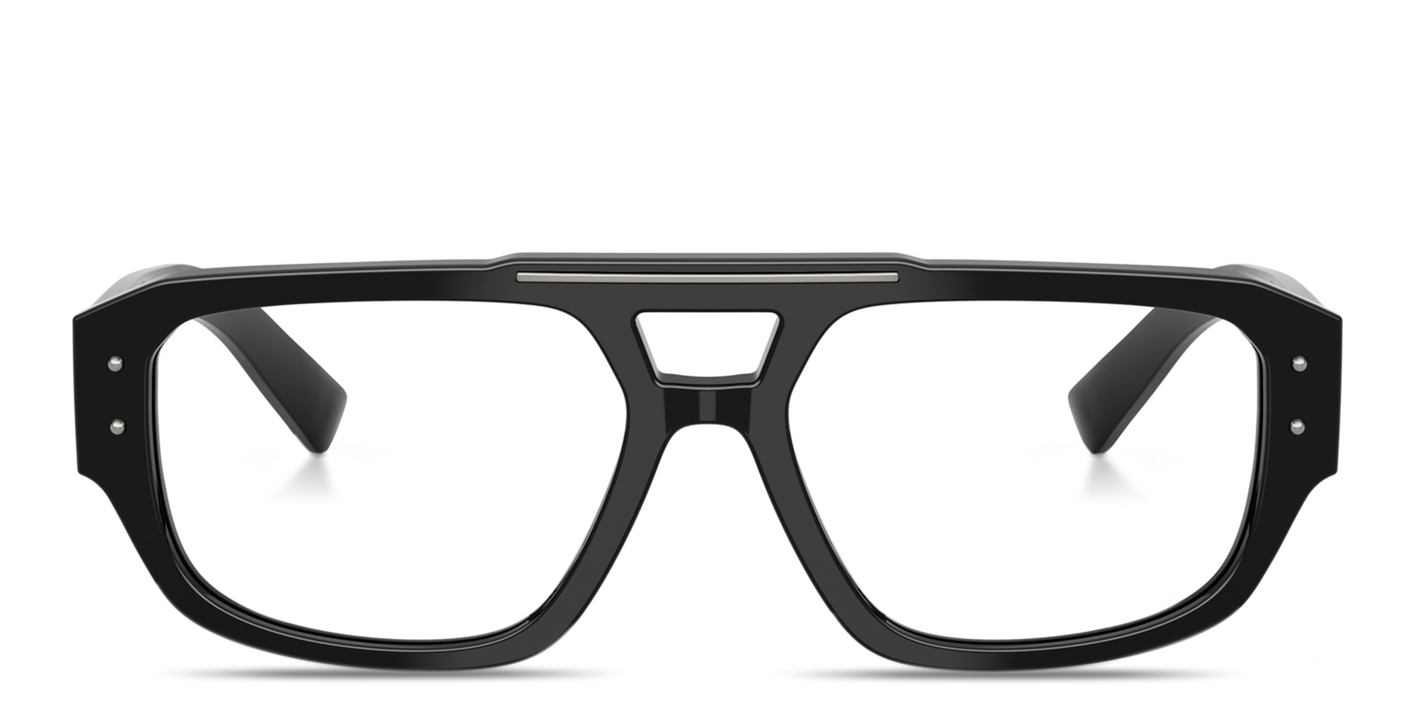 Shop Dolce & Gabbana Engraved Logo Wide Pilot Eyeglasses in Black online.