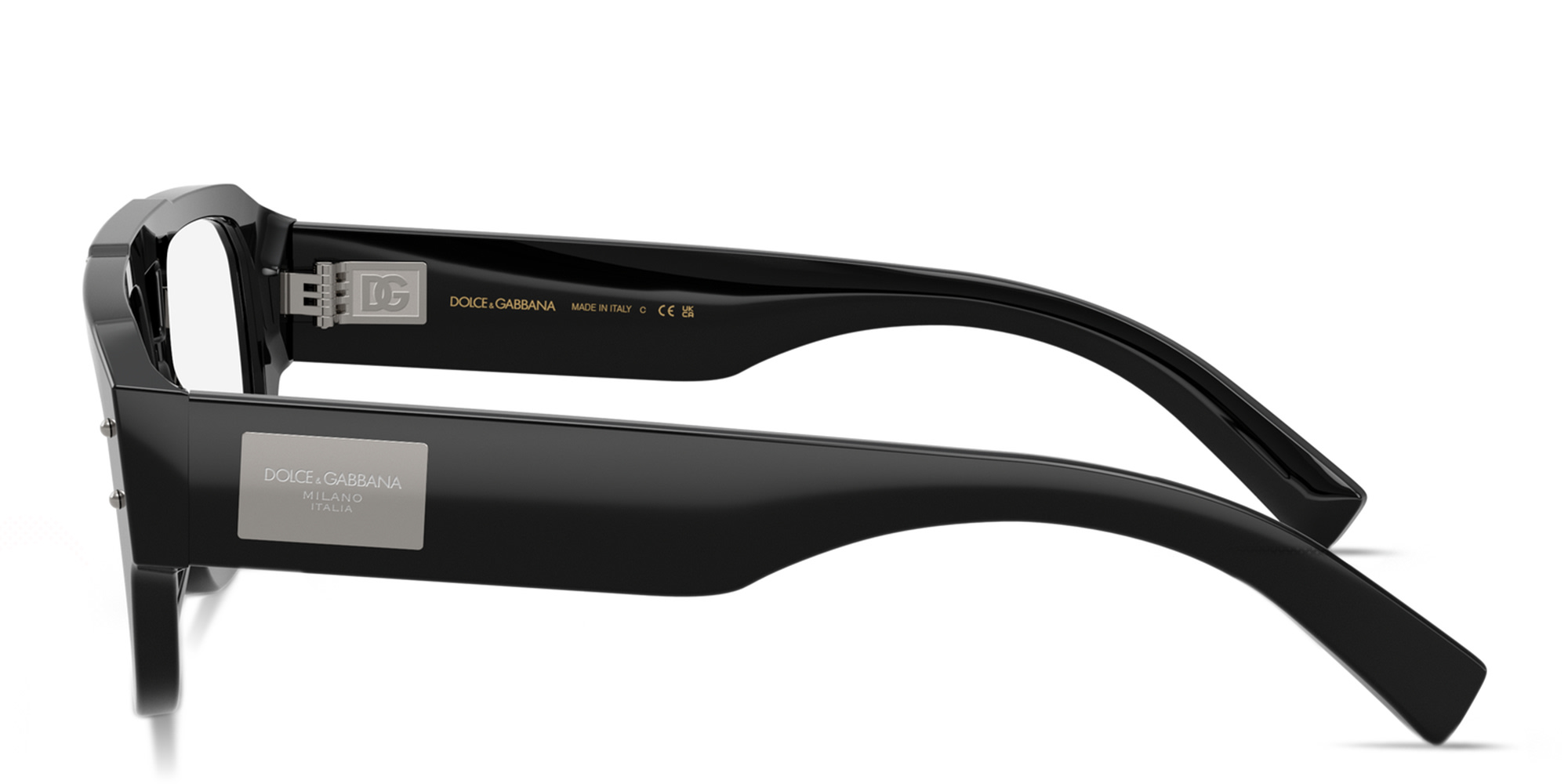 Shop Dolce & Gabbana Engraved Logo Wide Pilot Eyeglasses in Black online.