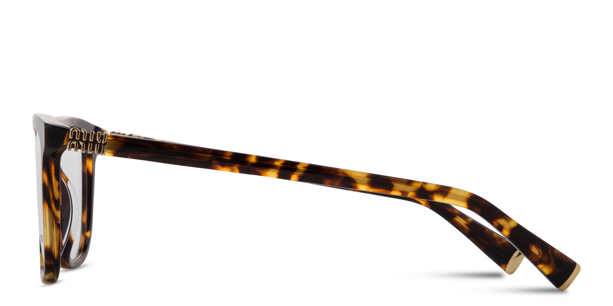 Shop MIU MIU Vertical Logo Pillow Eyeglasses in Honey Havana online.