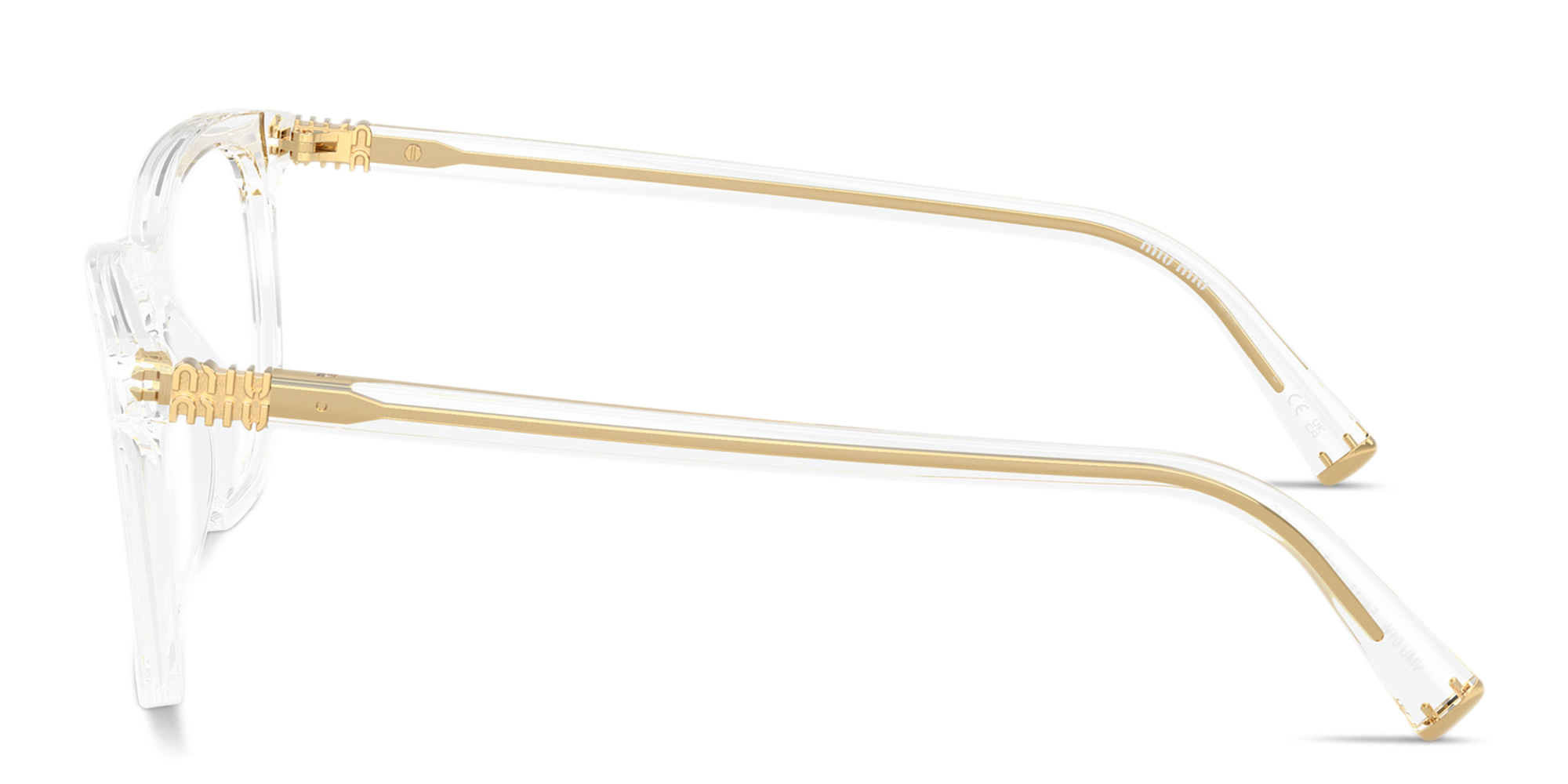 Shop MIU MIU Vertical Logo Pillow Eyeglasses in Clear online.