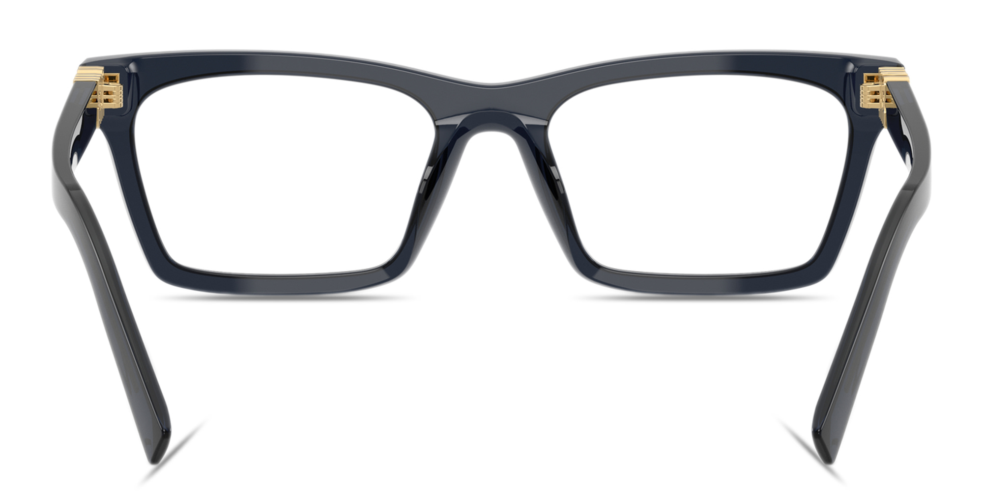 Shop MIU MIU Vertical Logo Wide Rectangle Eyeglasses in Blue Transparent online.