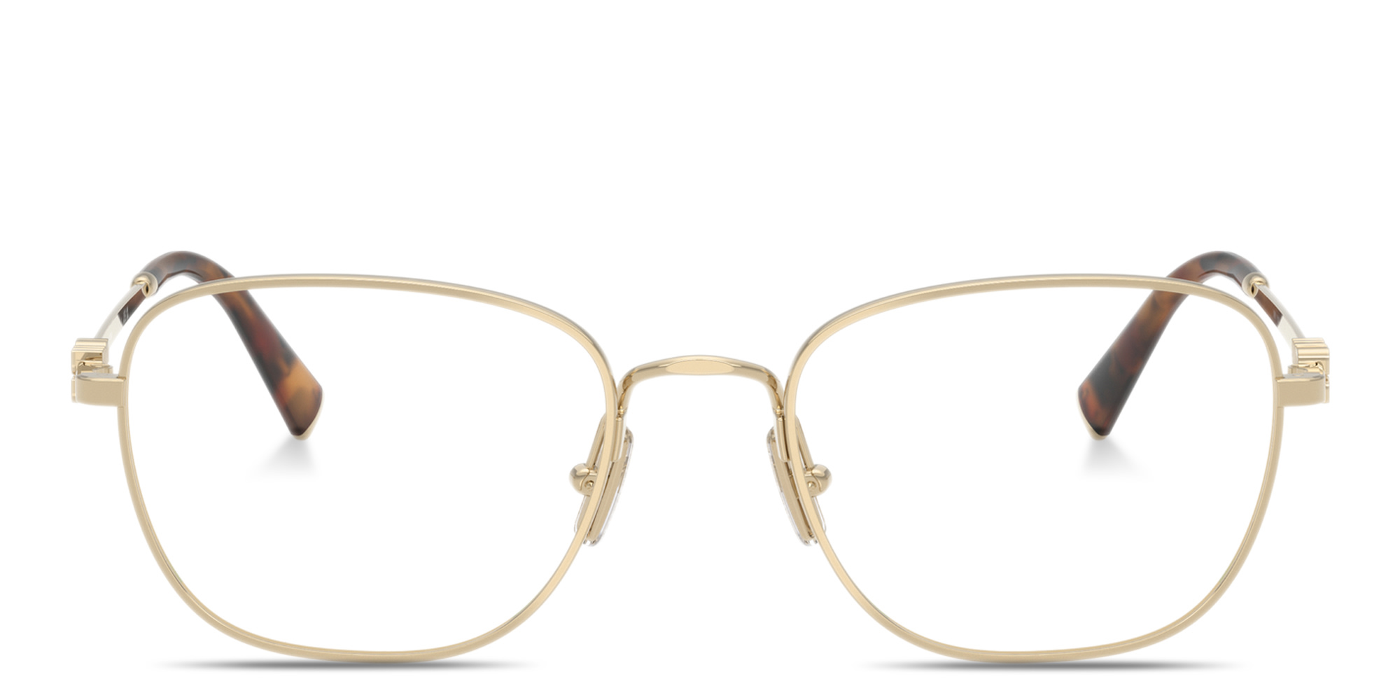 Shop MIU MIU Vertical Logo Square Eyeglasses in Pale Gold online.