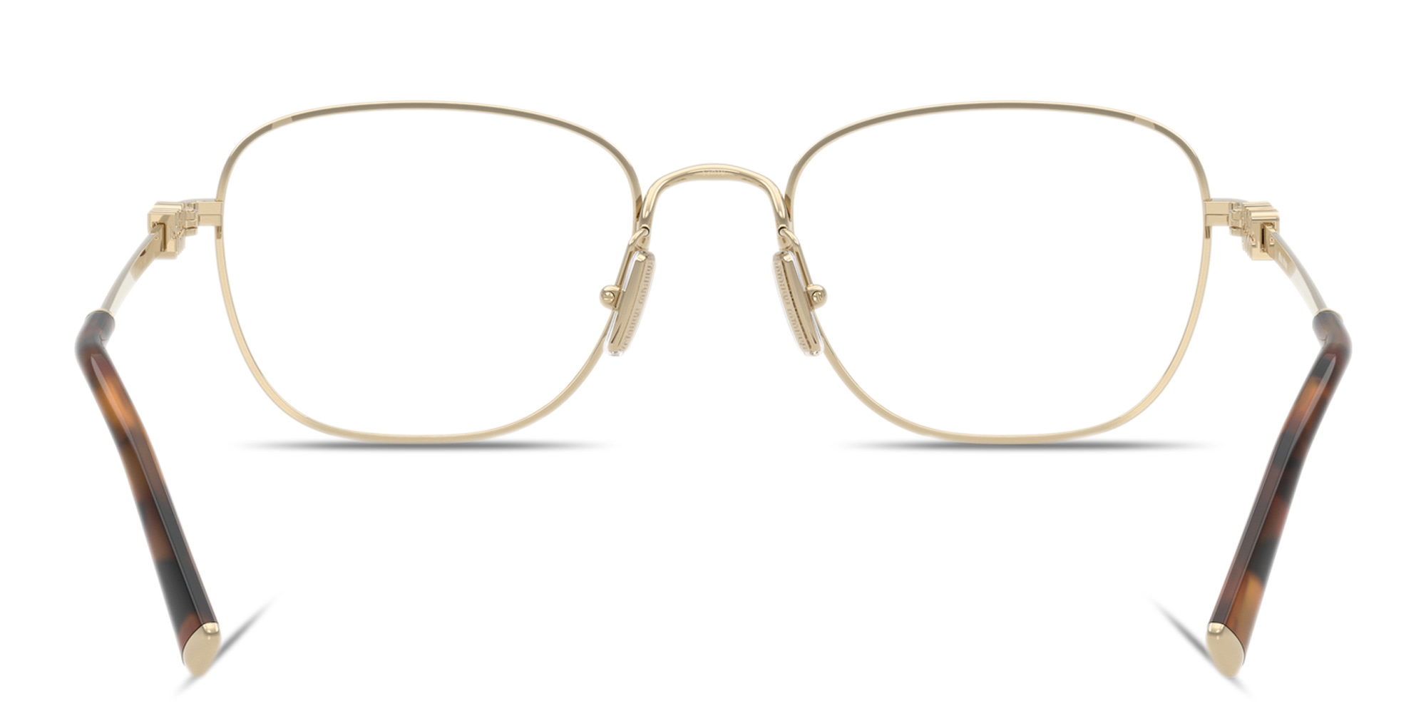 Shop MIU MIU Vertical Logo Square Eyeglasses in Pale Gold online.