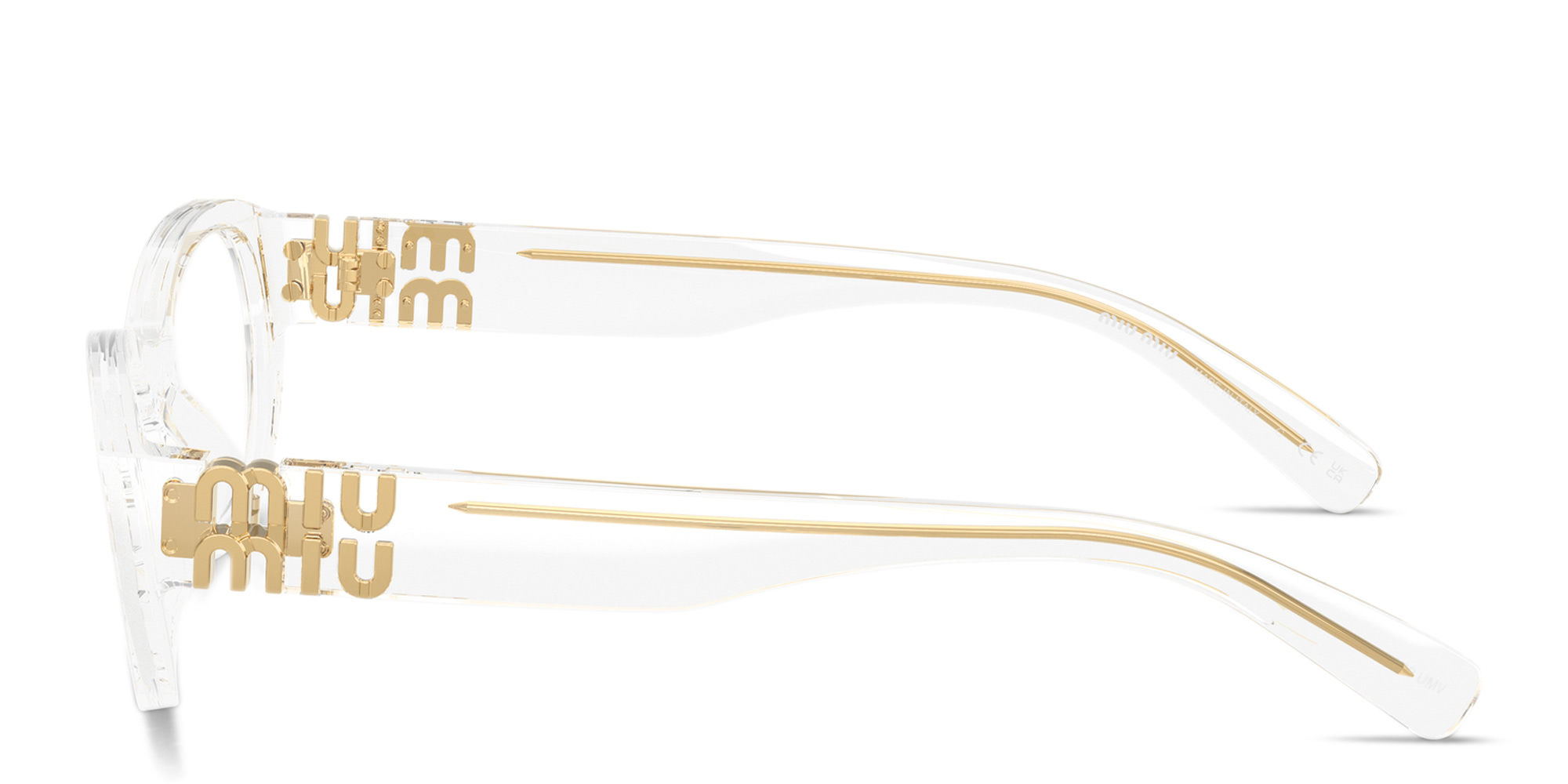 MIU MIU Vertical Logo Irregular Eyeglasses in Trasparent – Product Photo 3