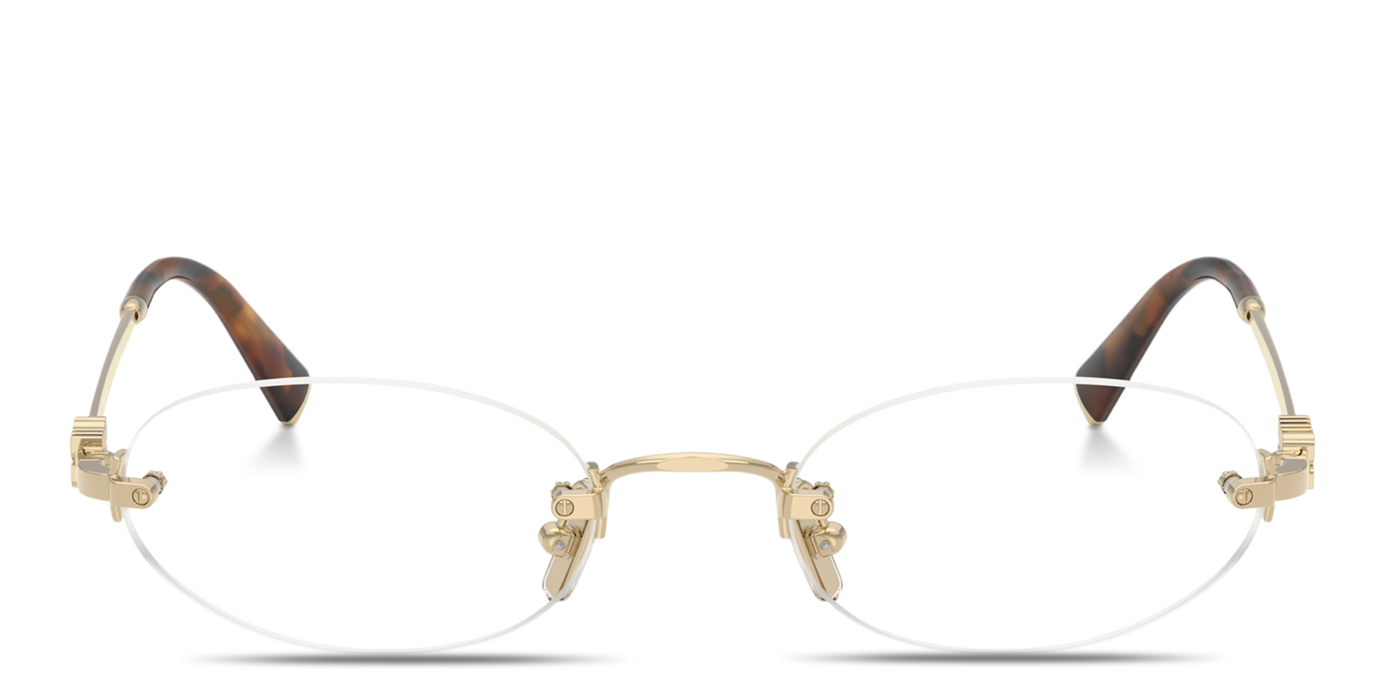 تسوق نظارات طبية بيضاوية بدون إطار بشعار العلامة العمودي ميو ميو بلون ذهبي فاتح أونلاين.