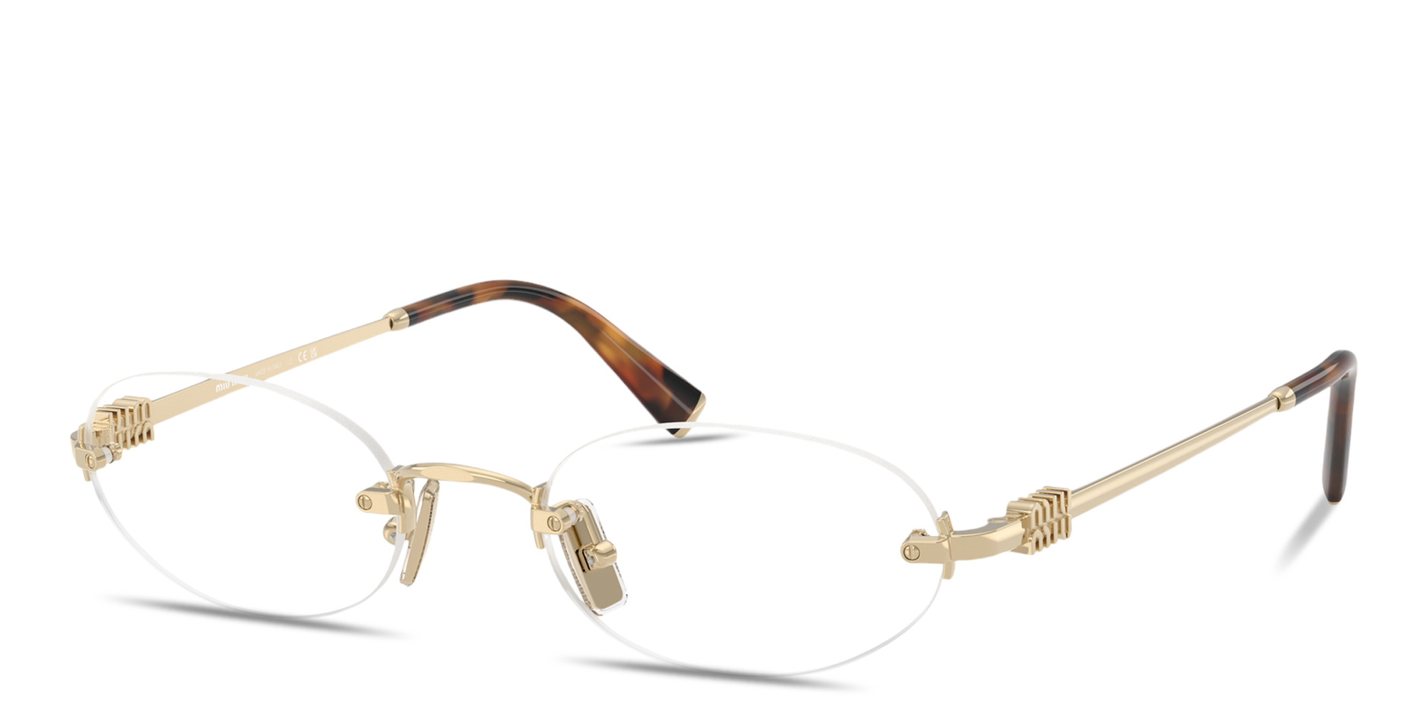 تسوق نظارات طبية بيضاوية بدون إطار بشعار العلامة العمودي ميو ميو بلون ذهبي فاتح أونلاين.