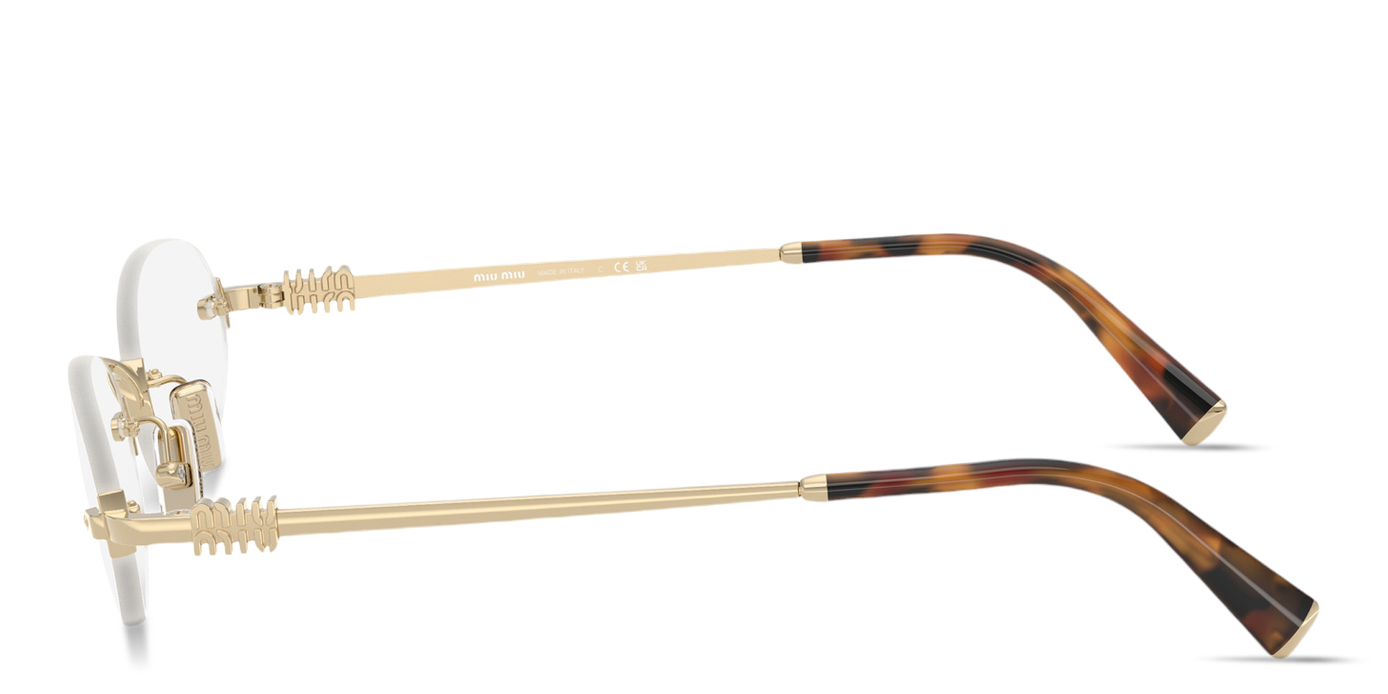 تسوق نظارات طبية بيضاوية بدون إطار بشعار العلامة العمودي ميو ميو بلون ذهبي فاتح أونلاين.
