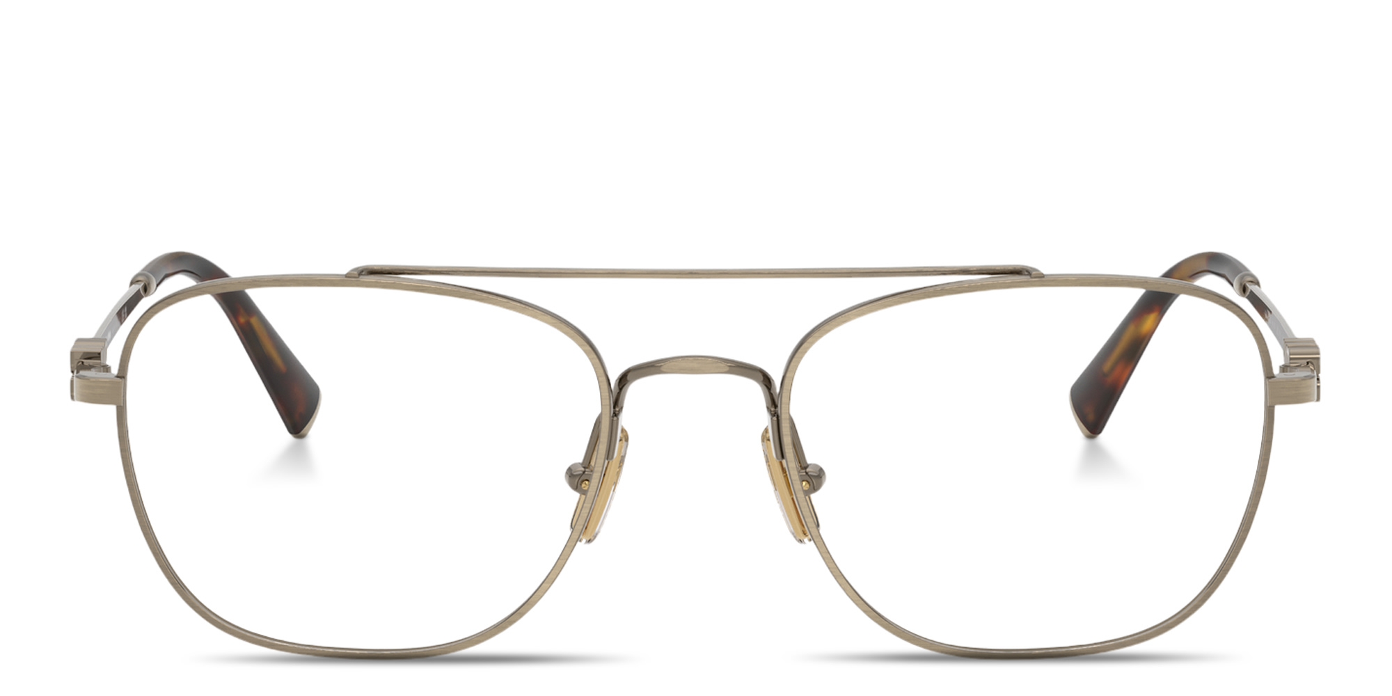Shop MIU MIU Vertical Logo Square Eyeglasses in Antique Gold online.