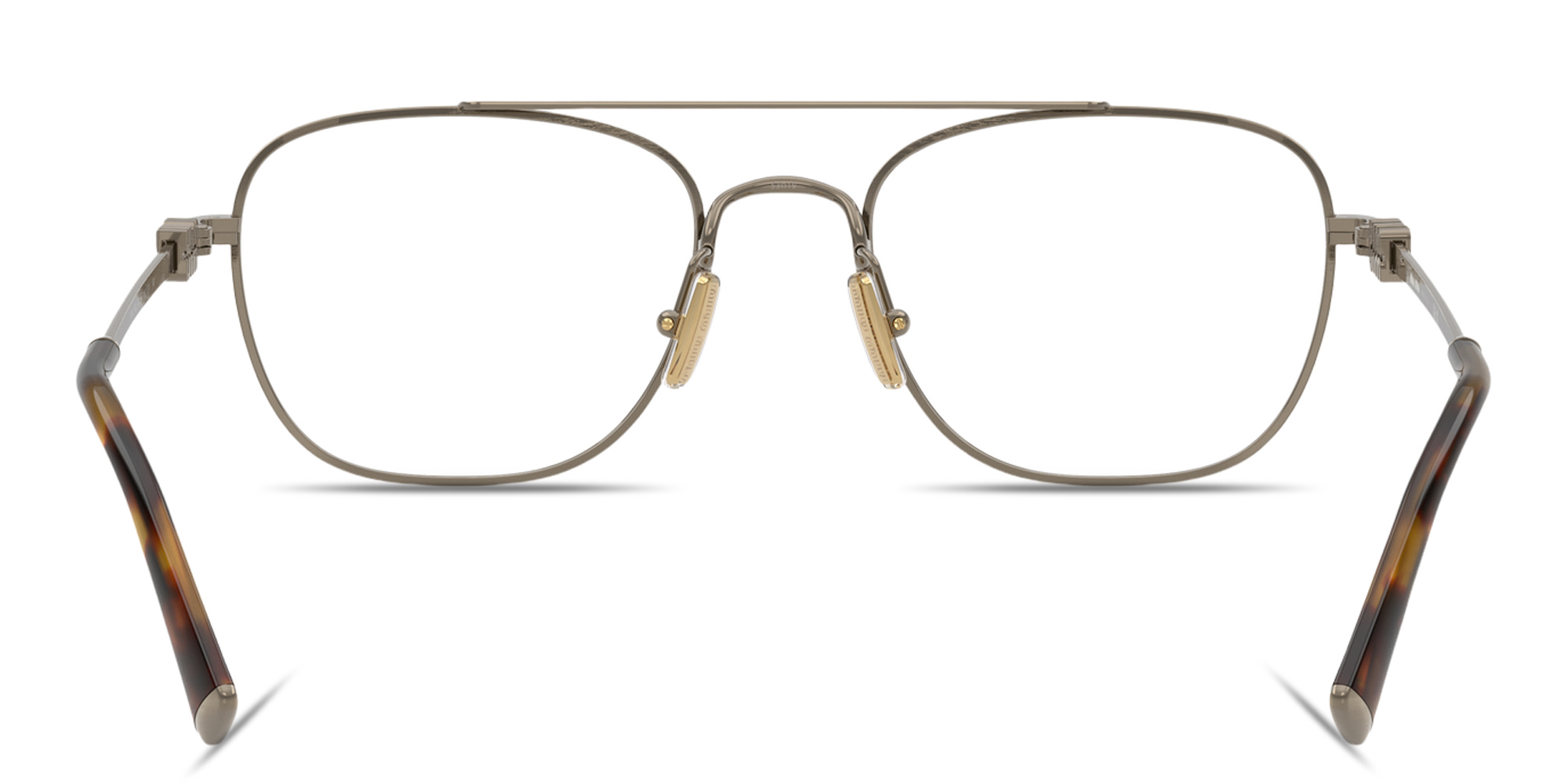 Shop MIU MIU Vertical Logo Square Eyeglasses in Antique Gold online.