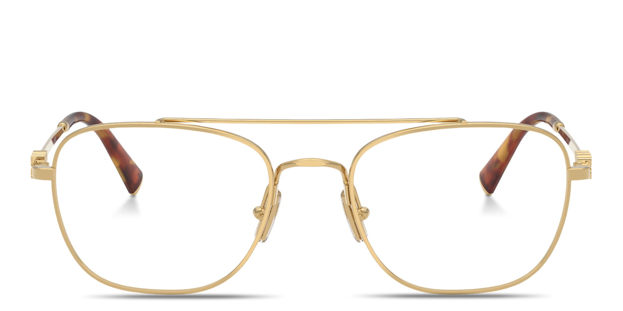 Shop MIU MIU Vertical Logo Square Eyeglasses in Gold online.