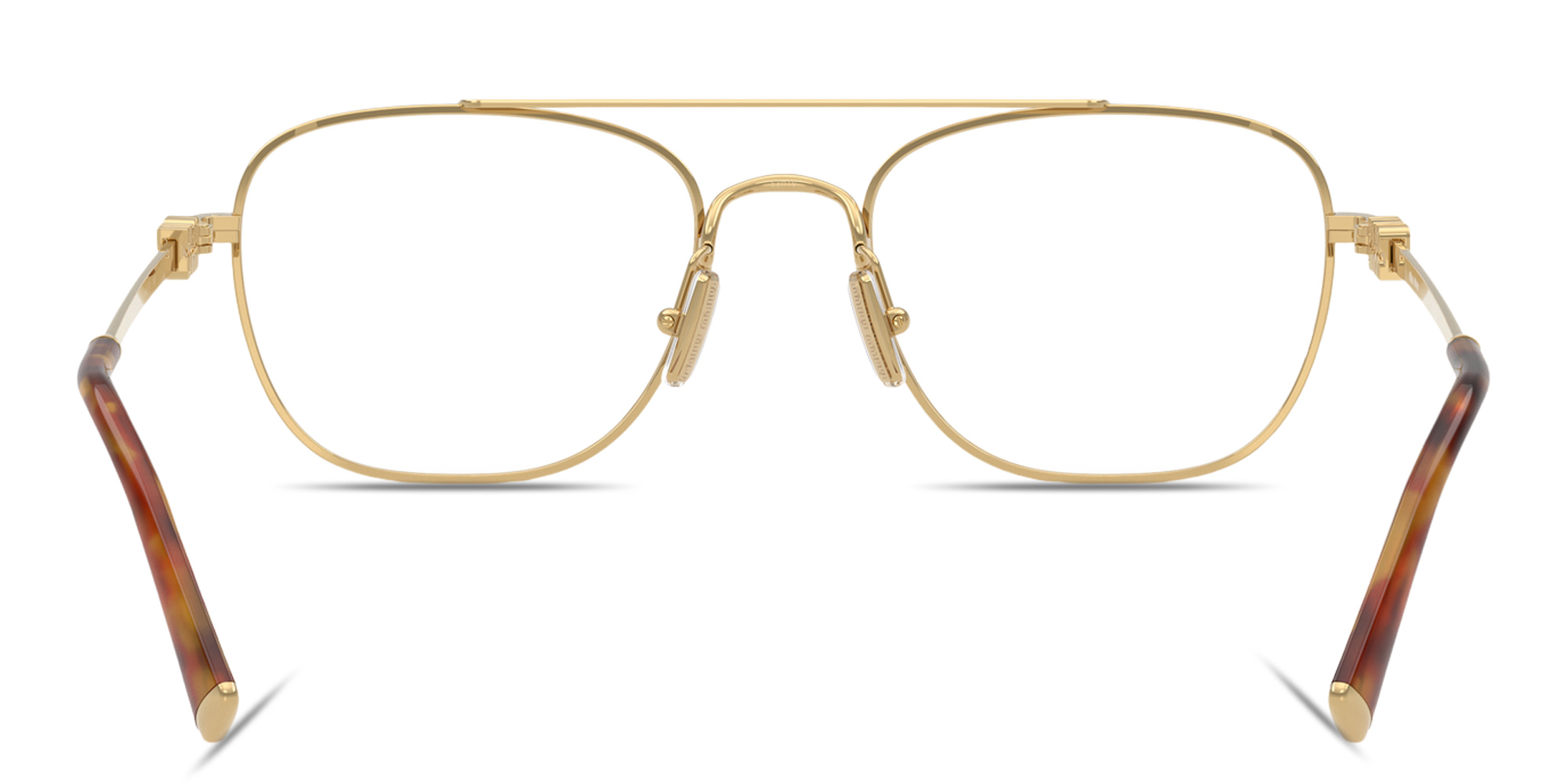 Shop MIU MIU Vertical Logo Square Eyeglasses in Gold online.