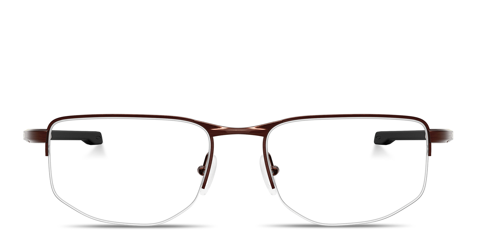 Shop Oakley Addams 0.5 Wide Half-Rim Rectangle Eyeglasses in Brushed Grenache online.