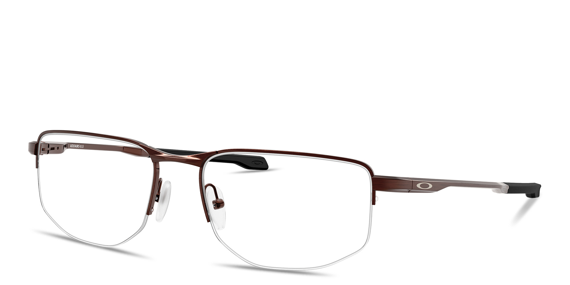 Shop Oakley Addams 0.5 Wide Half-Rim Rectangle Eyeglasses in Brushed Grenache online.