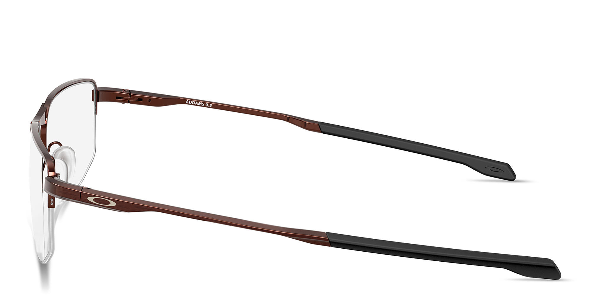 Shop Oakley Addams 0.5 Wide Half-Rim Rectangle Eyeglasses in Brushed Grenache online.