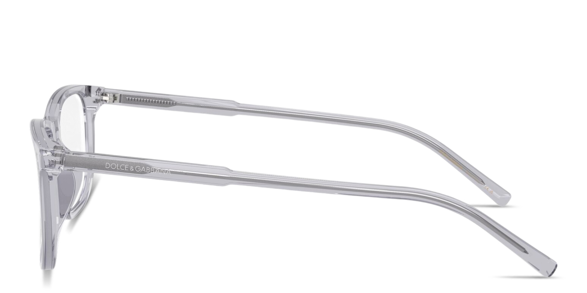 Shop Dolce & Gabbana Logo Print Rectangle Eyeglasses in Transparent Grey online.