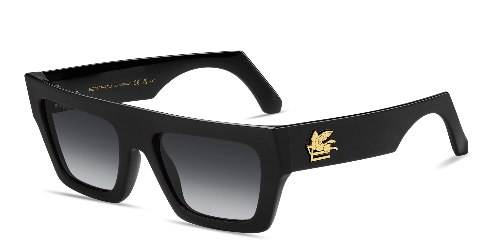 Shop ETRO Pegasus Unisex Rectangle Sunglasses in Black online.