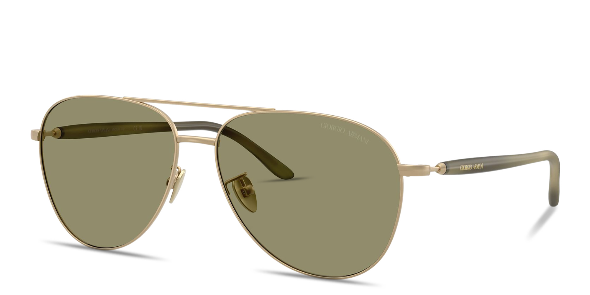 Shop GIORGIO ARMANI Logo Signature Pilot Sunglasses in Gold online.