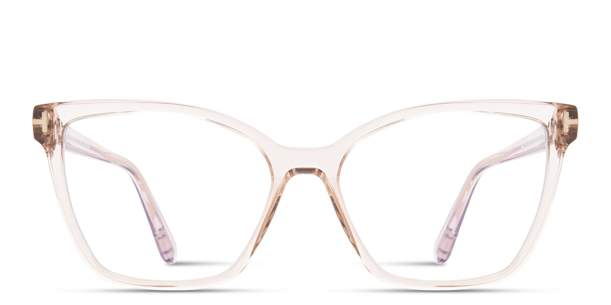 Shop TOM FORD T Logo Butterfly Eyeglasses in Transparent Pink online.