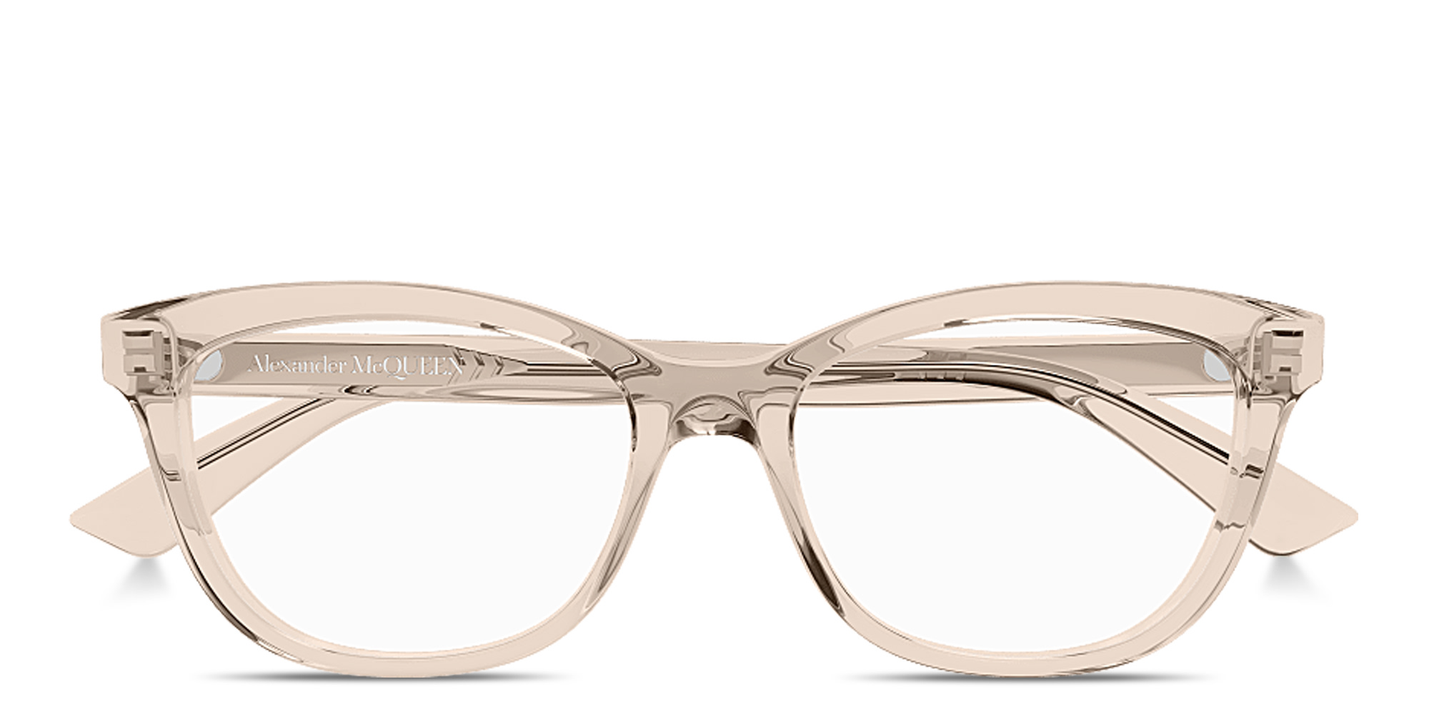 Shop Alexander McQueen Logo Signature Cat-Eye Eyeglasses in Pink online.