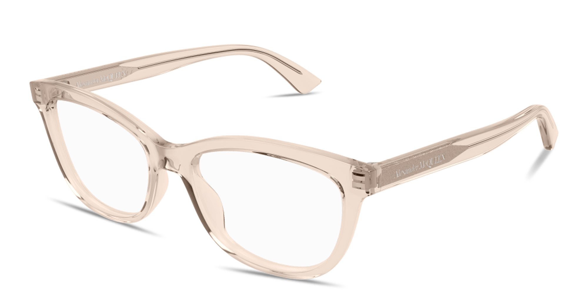 Shop Alexander McQueen Logo Signature Cat-Eye Eyeglasses in Pink online.