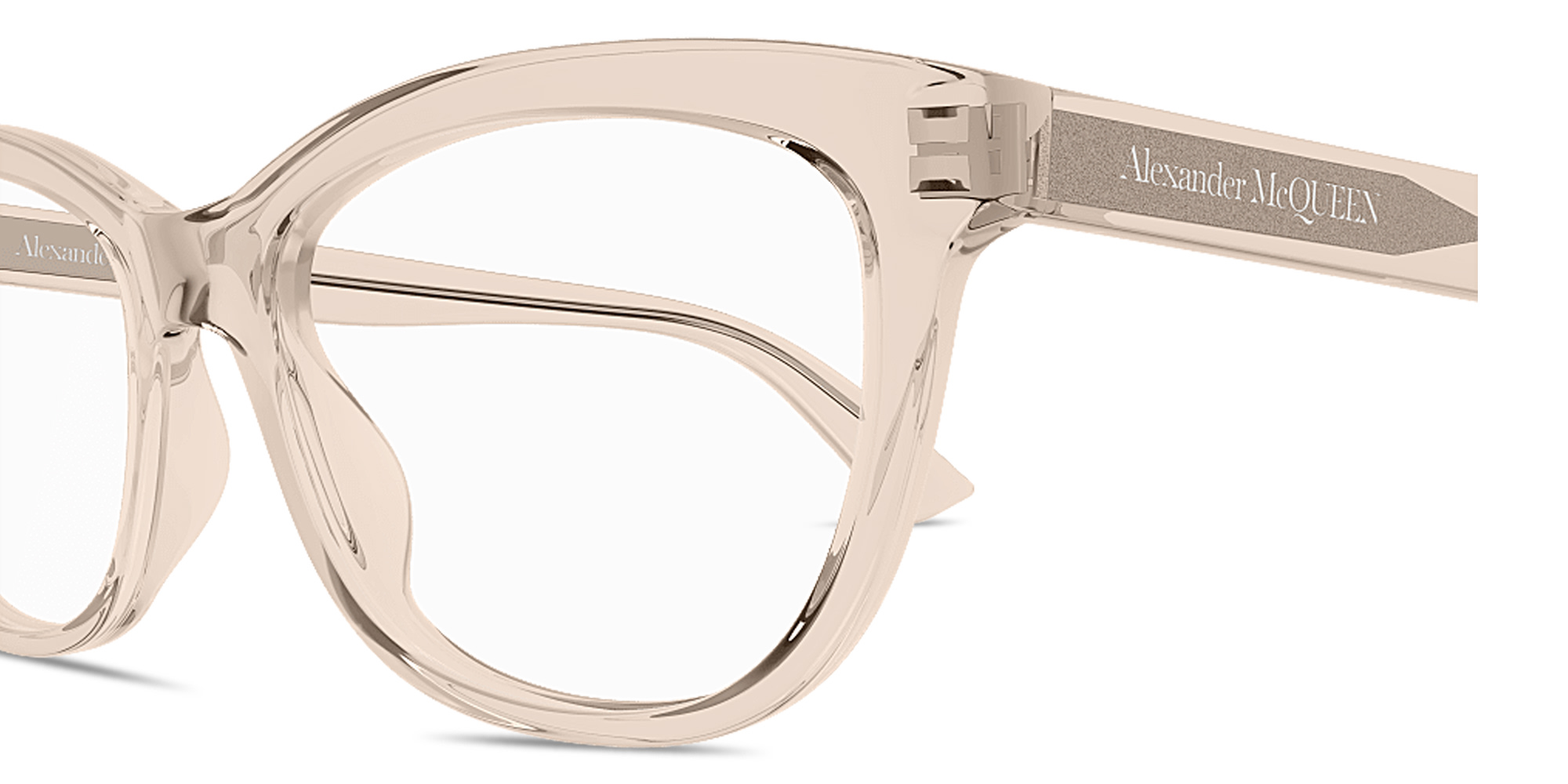 Shop Alexander McQueen Logo Signature Cat-Eye Eyeglasses in Pink online.