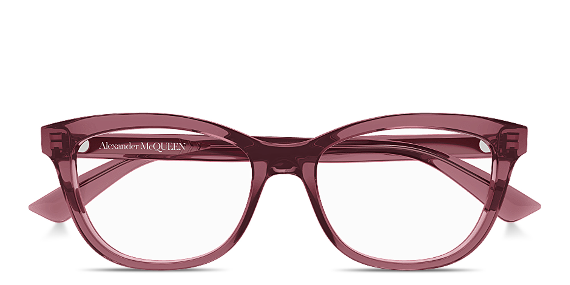 Shop Alexander McQueen Logo Signature Cat-Eye Eyeglasses in Burgundy online.