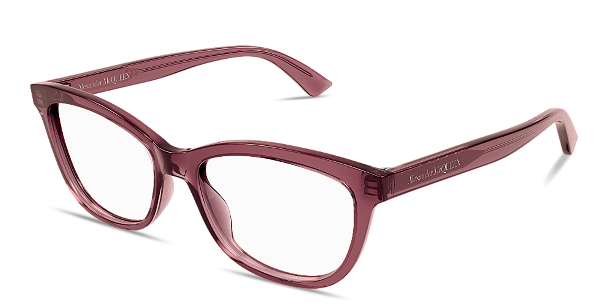 Shop Alexander McQueen Logo Signature Cat-Eye Eyeglasses in Burgundy online.