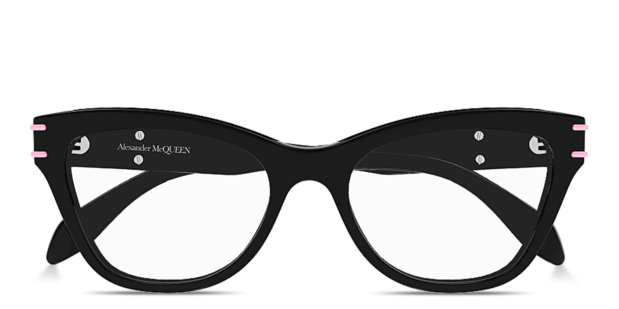 Shop Alexander McQueen Logo Signature Cat-Eye Eyeglasses in Black online.