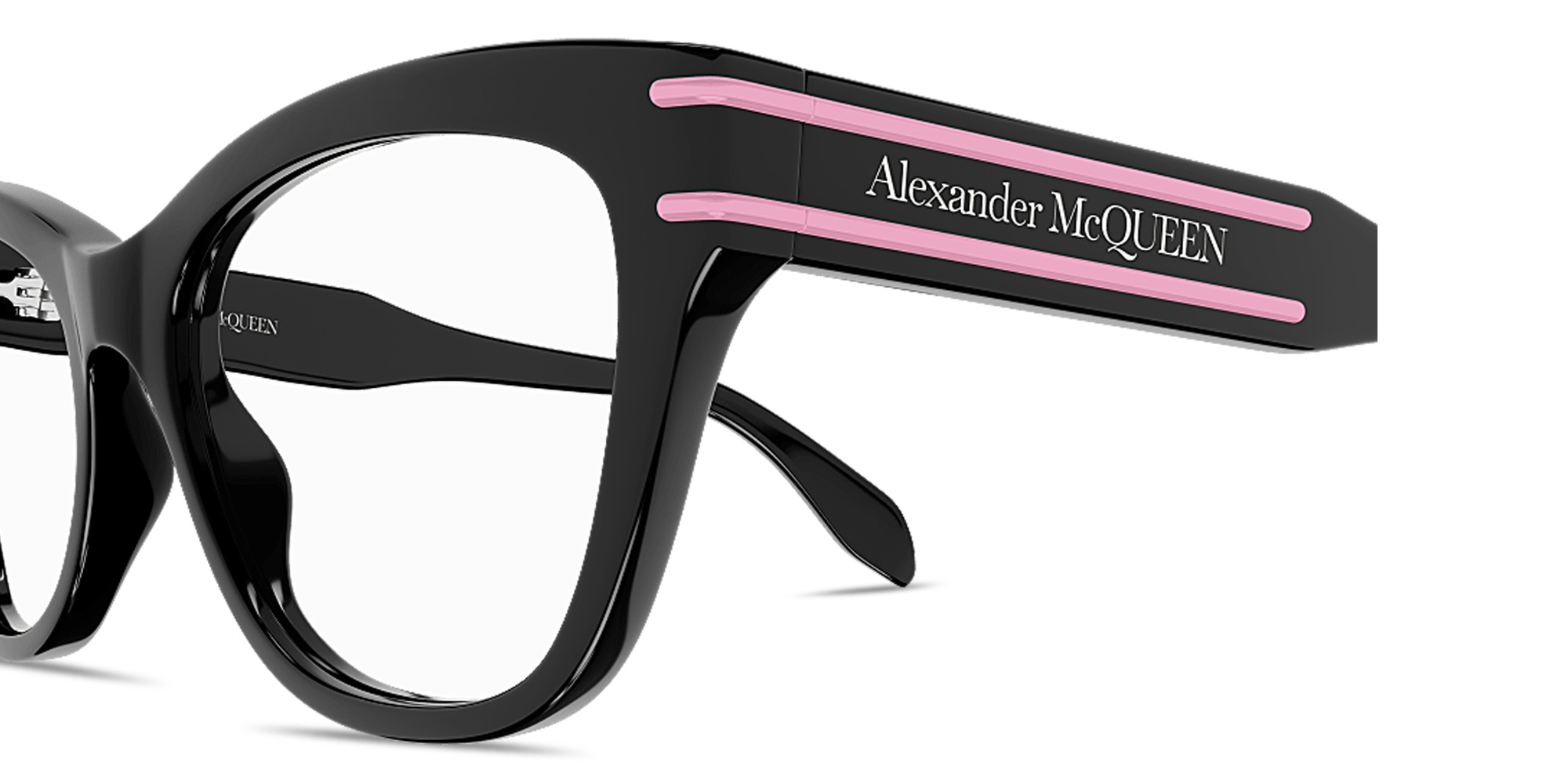 Shop Alexander McQueen Logo Signature Cat-Eye Eyeglasses in Black online.