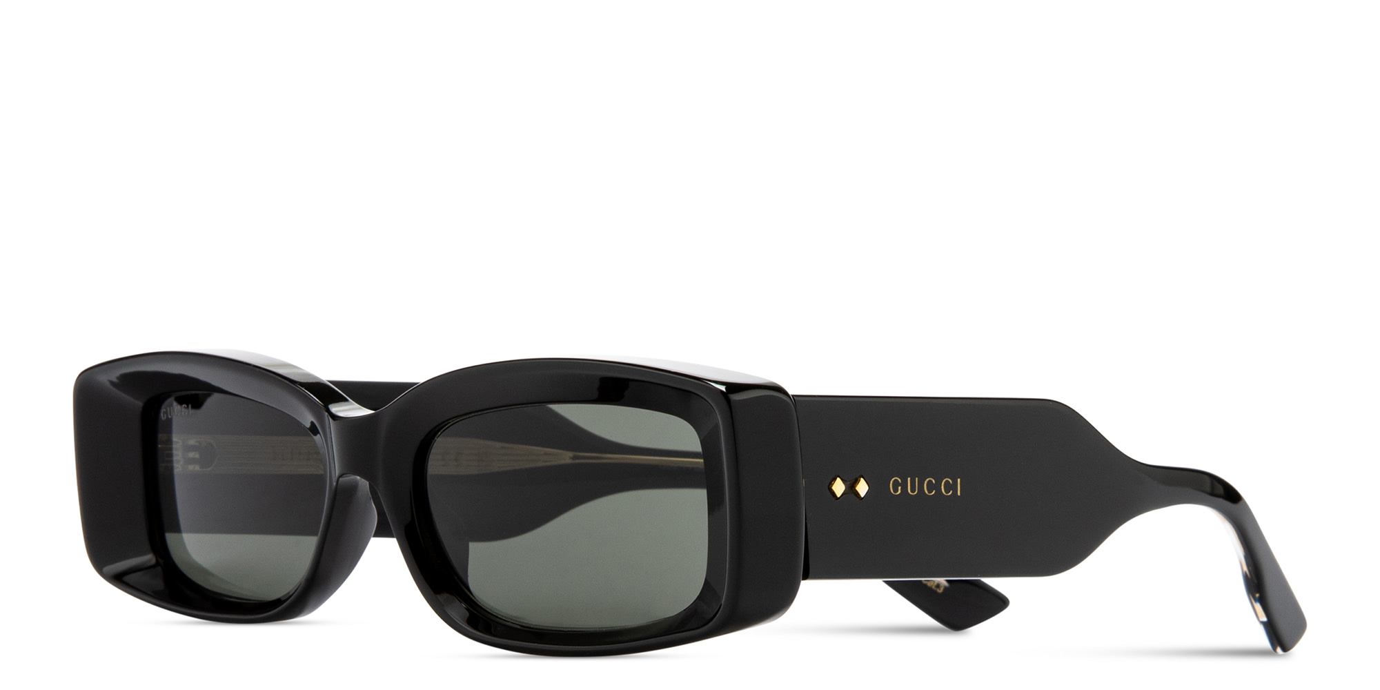 Shop GUCCI Rivets Rectangle Sunglasses in Black online.