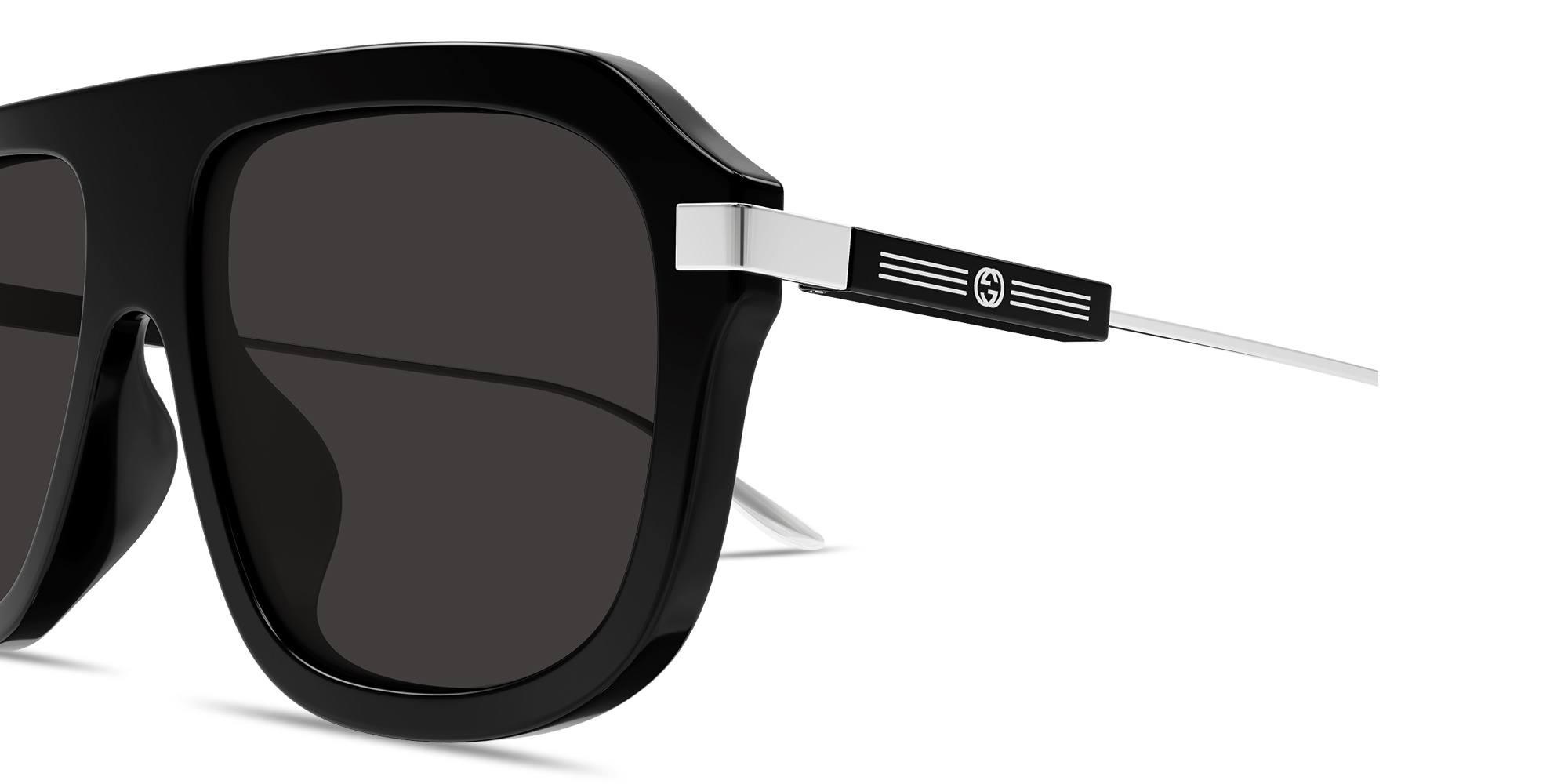 Shop GUCCI Web Stripe Pilot Sunglasses in Black online.