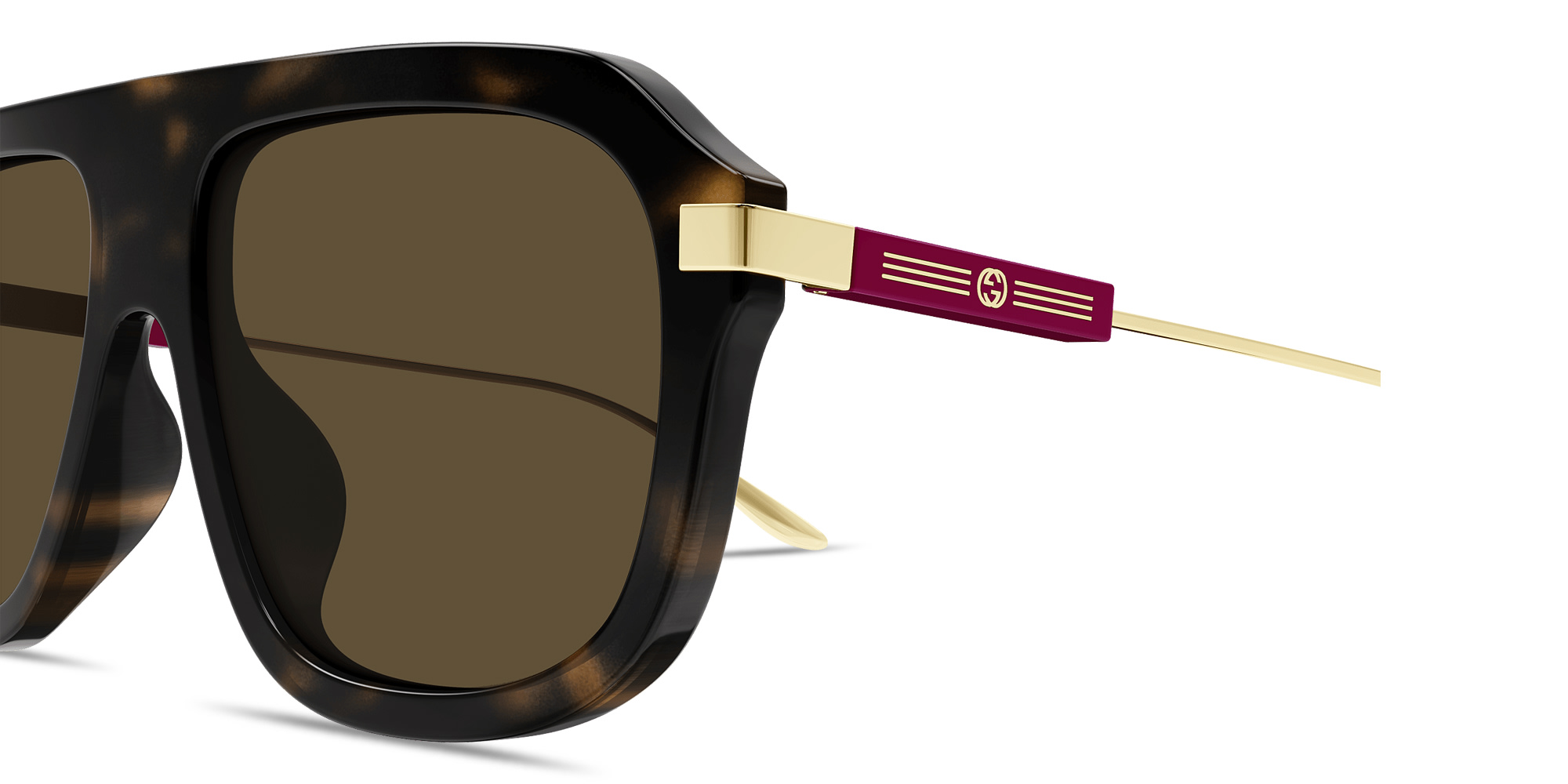 Shop GUCCI Web Stripe Pilot Sunglasses in Havana online.