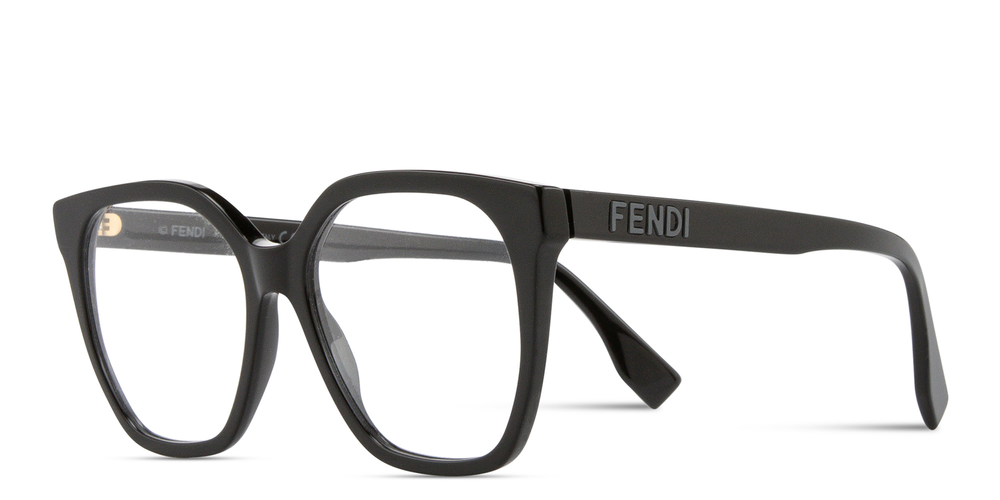 Shop FENDI Fendi Lettering Irregular Eyeglasses in Black online.