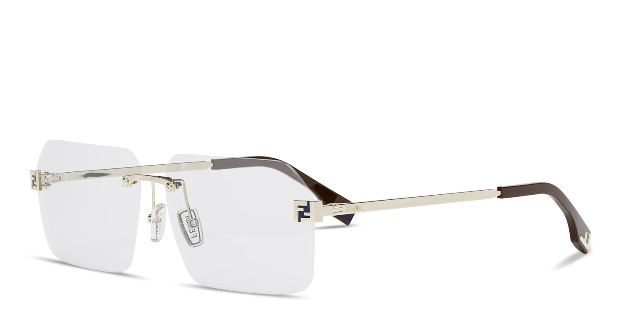 Shop FENDI Sky Rimless Wide Irregular Eyeglasses in Gold online.
