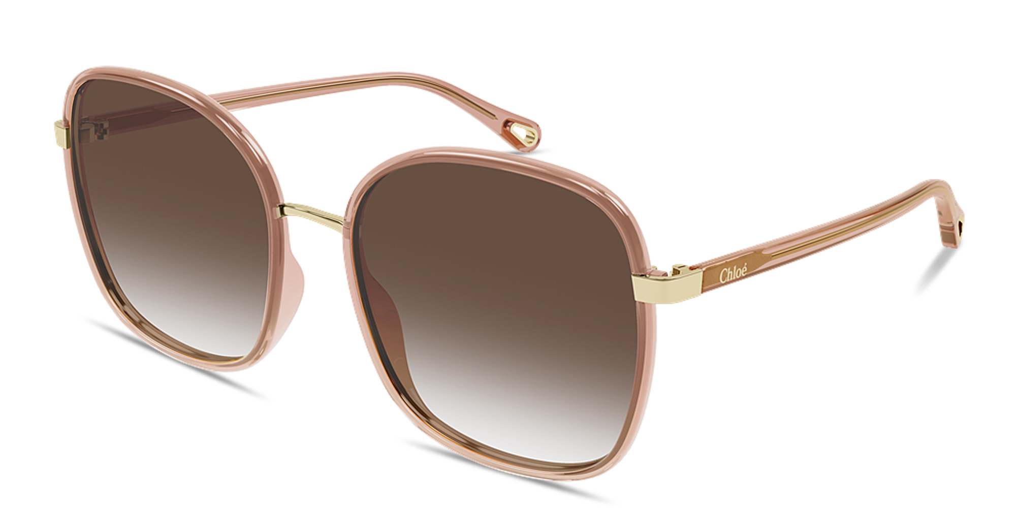 Shop Chloe Franky Oversized Square Sunglasses in Transparent Red online.