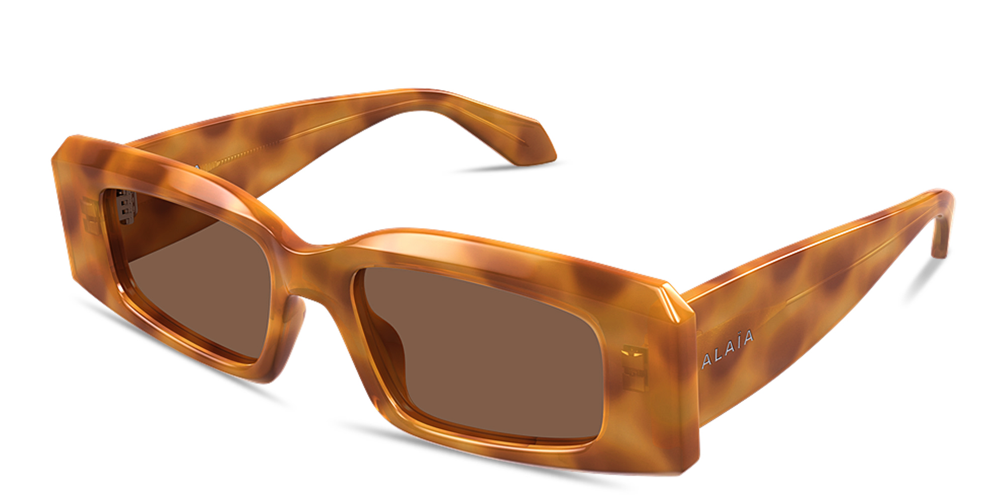 Shop ALAIA Lettering Irregular Sunglasses in Havana online.