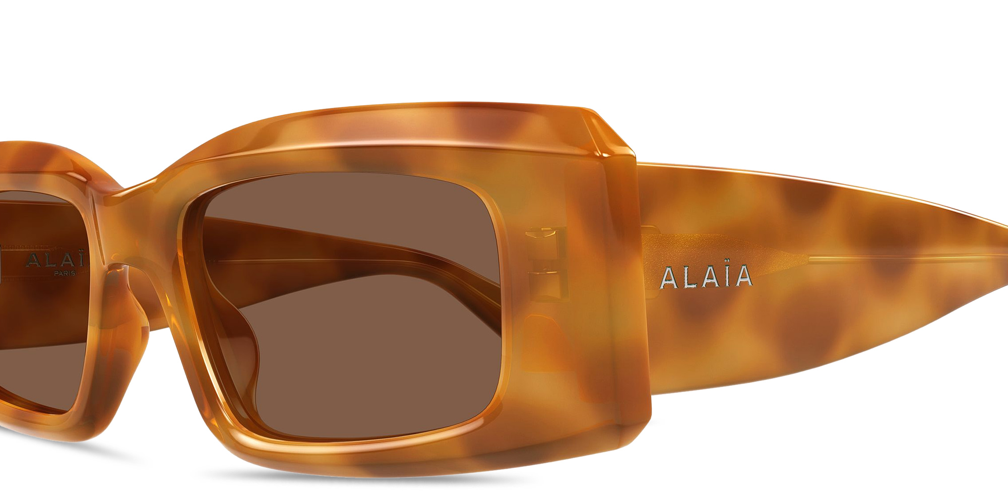 Shop ALAIA Lettering Irregular Sunglasses in Havana online.