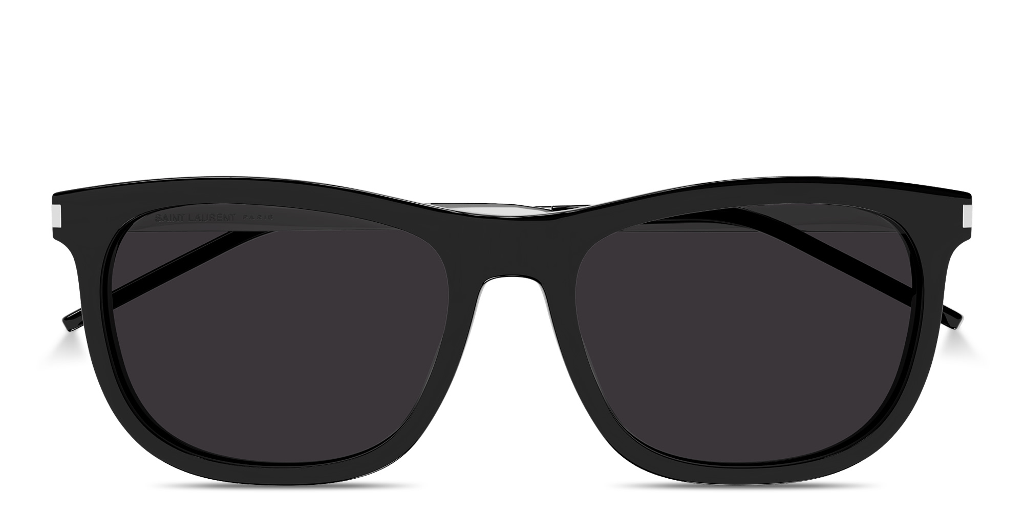 Shop SAINT LAURENT Engraved Logo Round Eyeglasses in Black online.