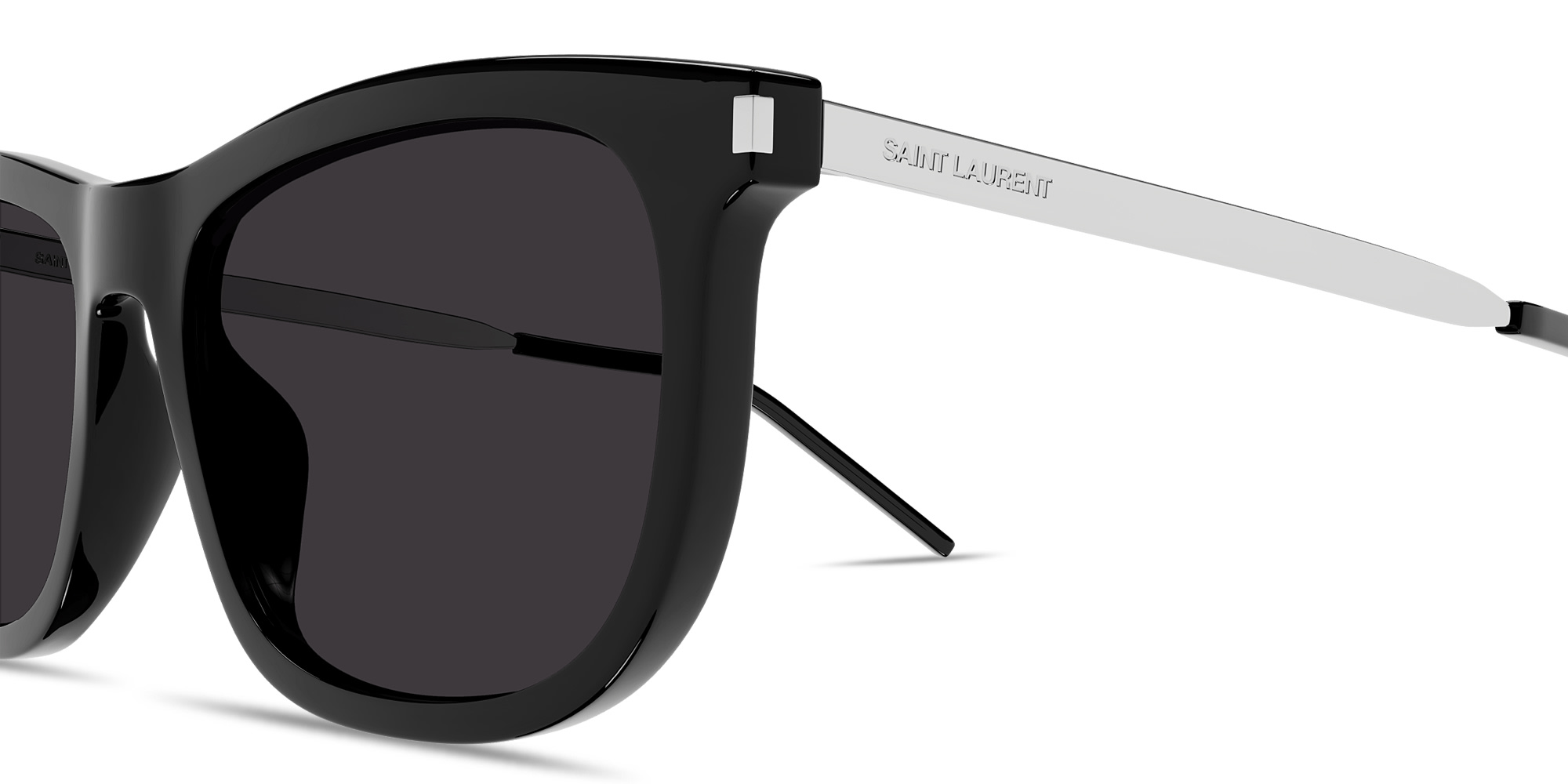 Shop SAINT LAURENT Engraved Logo Round Eyeglasses in Black online.
