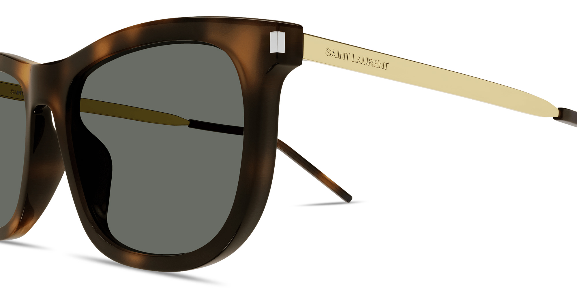 Shop SAINT LAURENT Engraved Logo Round Eyeglasses in Havana online.
