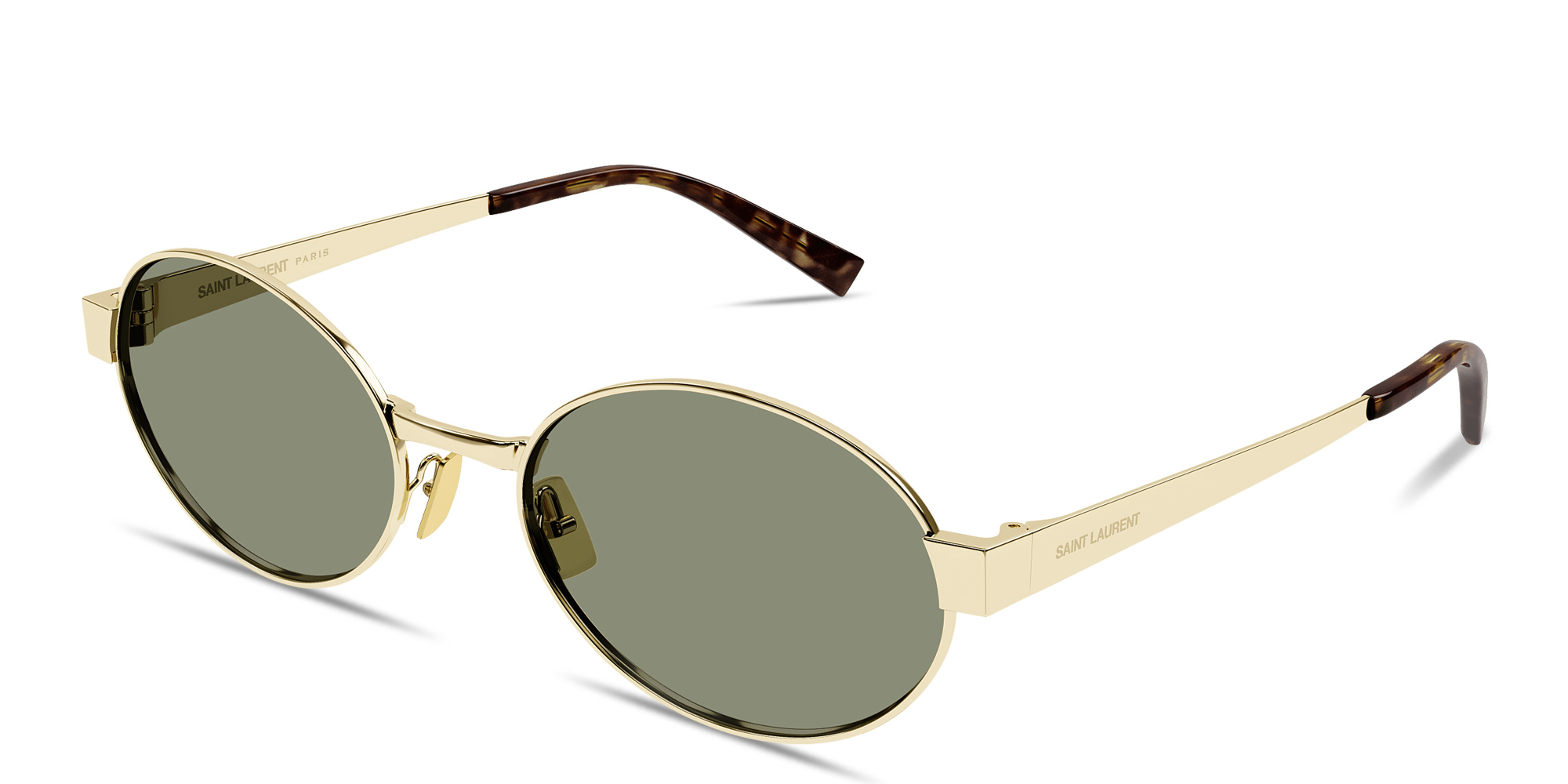 تسوق نظارات شمسية بيضاوية بالشعار المنقوش سان لوران بلون ذهبي فاتح أونلاين.