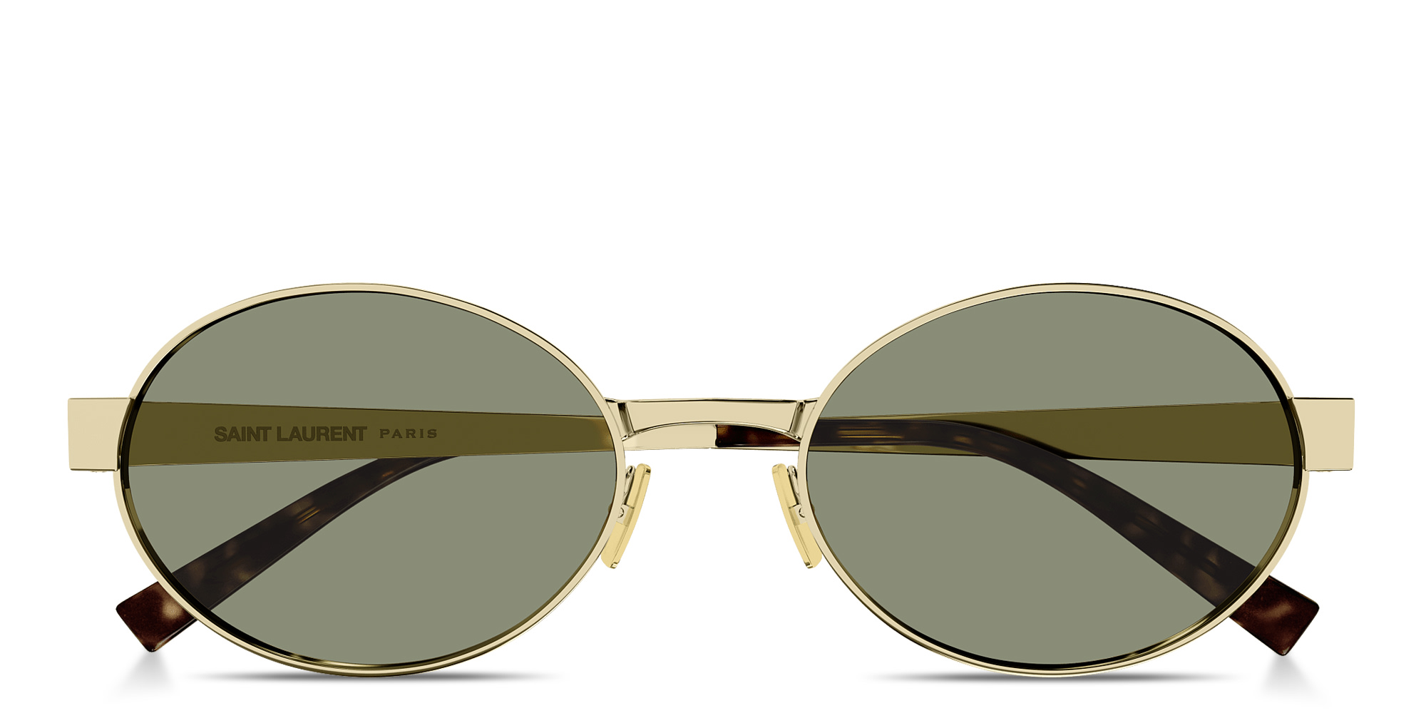 Shop SAINT LAURENT Engraved Logo Oval Sunglasses in Light Gold online.
