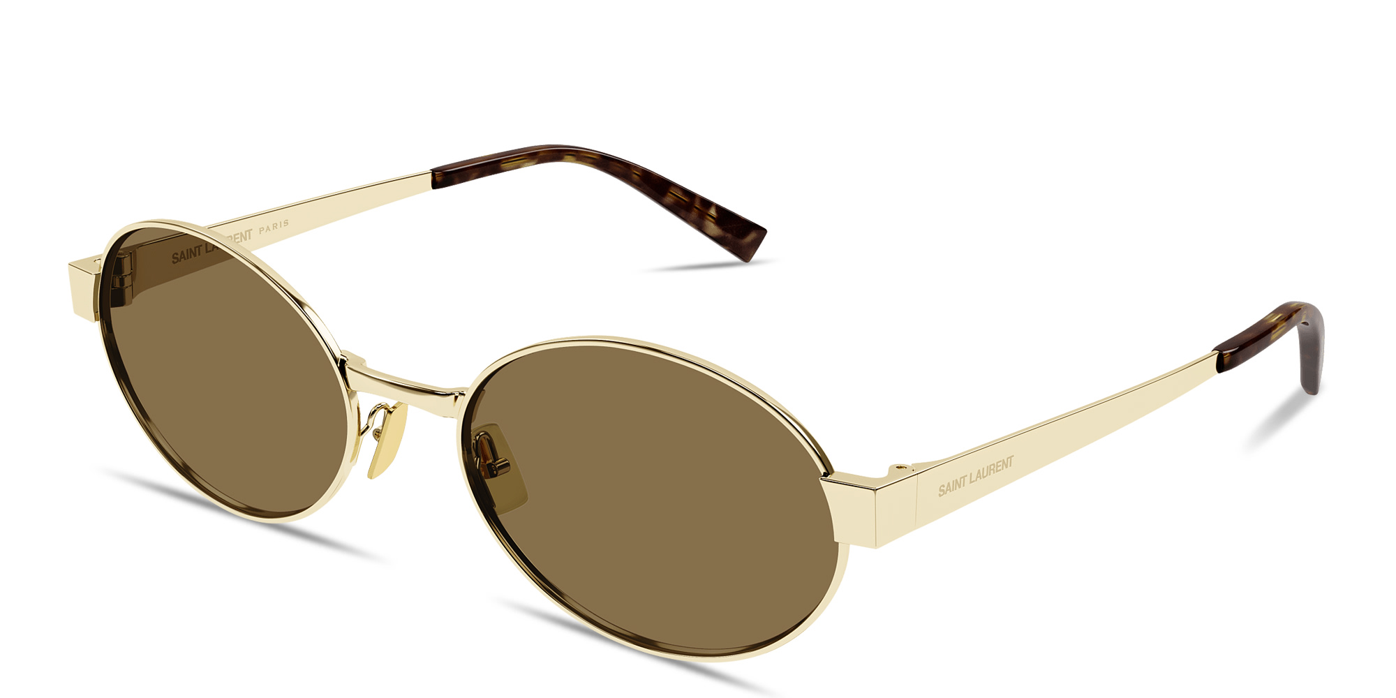 Shop SAINT LAURENT Engraved Logo Oval Sunglasses in Light Gold online.