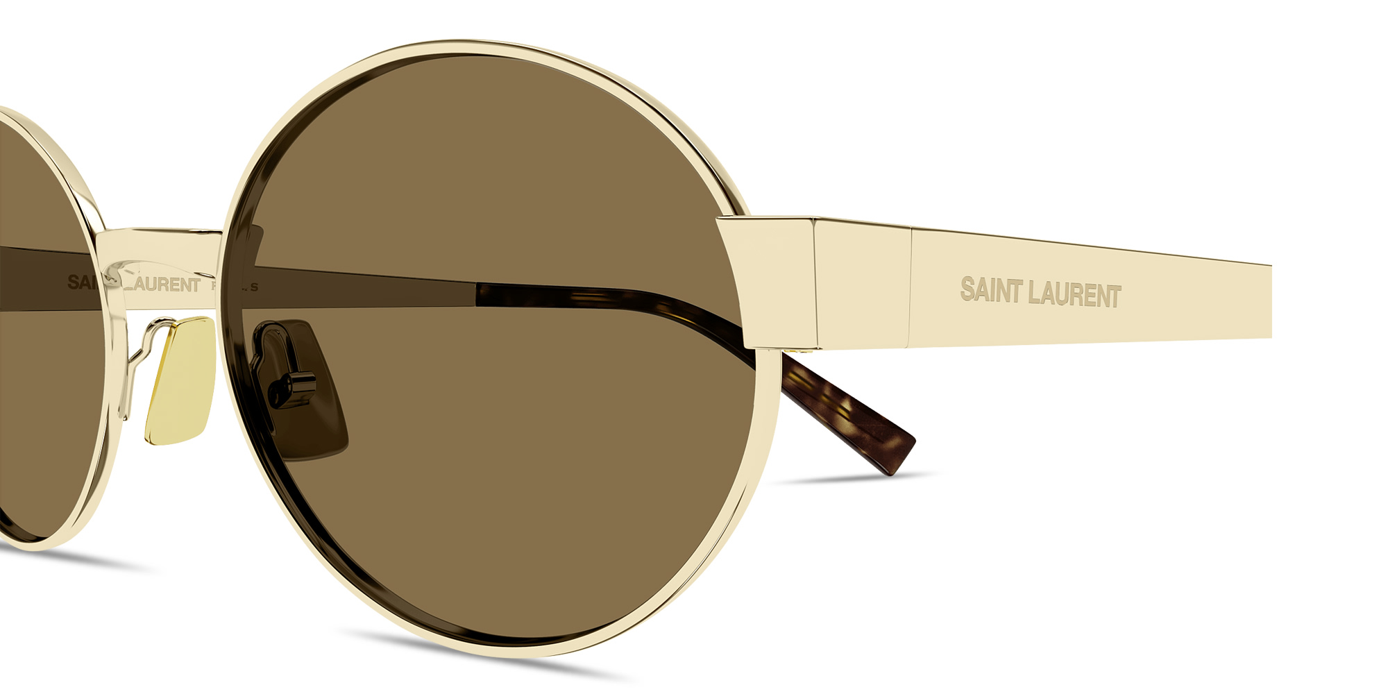 Shop SAINT LAURENT Engraved Logo Oval Sunglasses in Light Gold online.