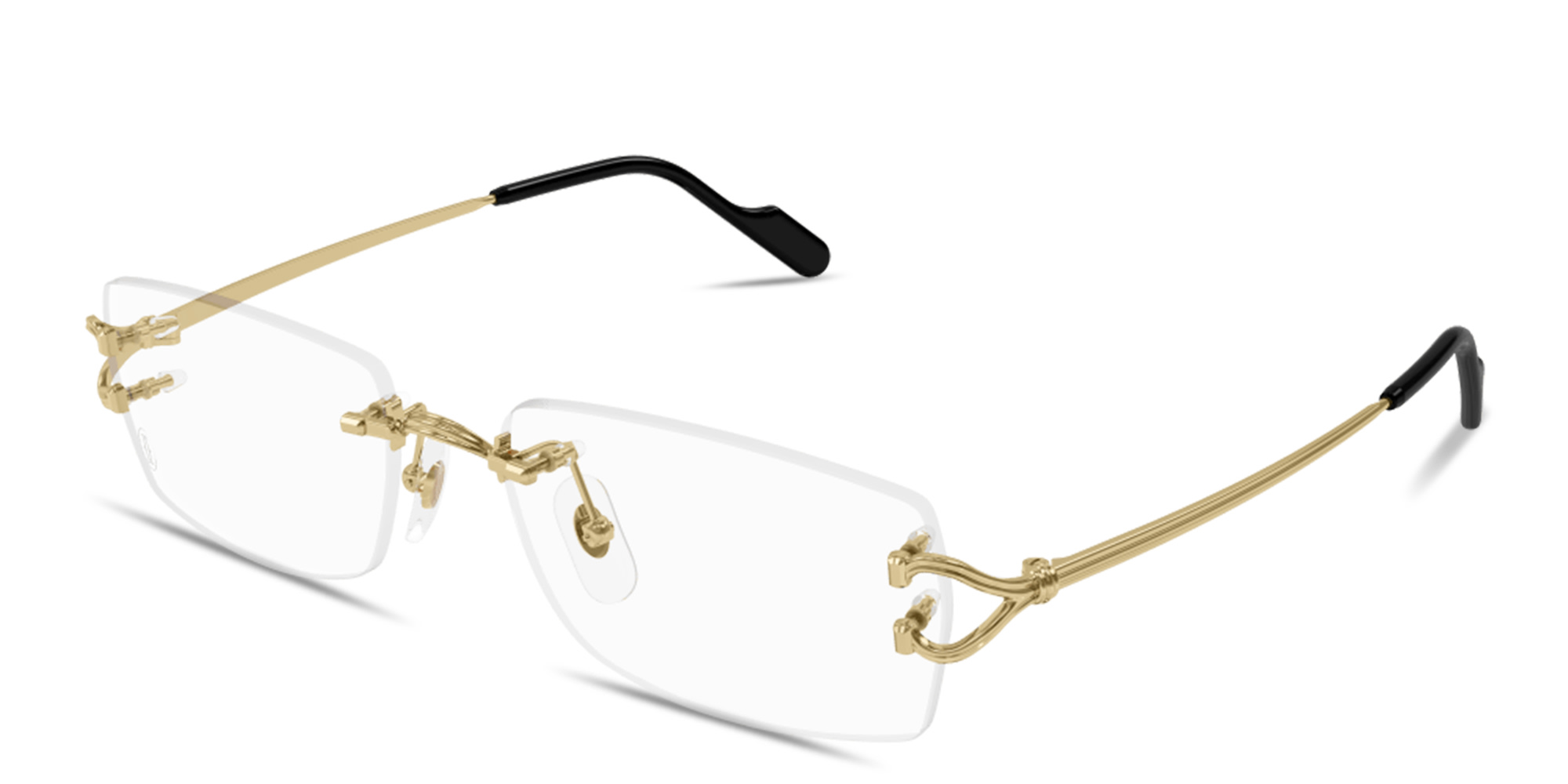 Shop Cartier Signature C de Cartier Wide Rimless Rectangle Eyeglasses in Gold online.